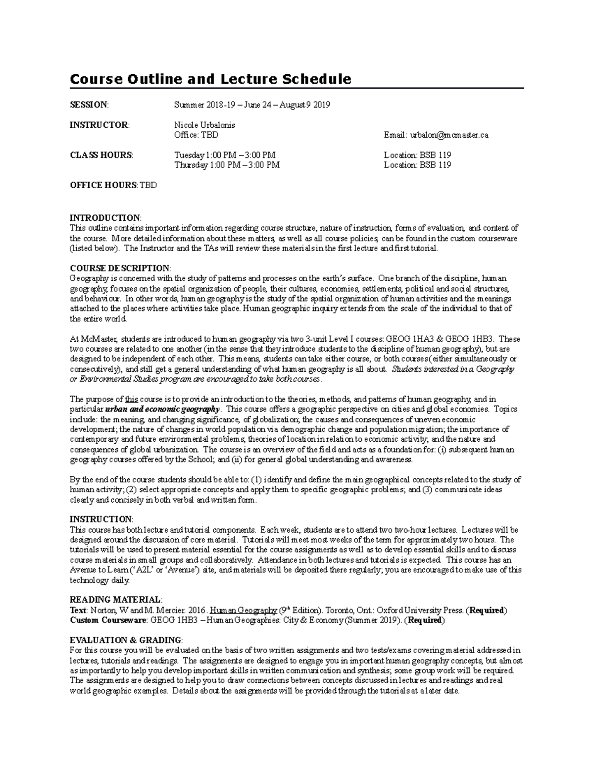 Course Outline Summer 2019 - Course Outline and Lecture Schedule ...