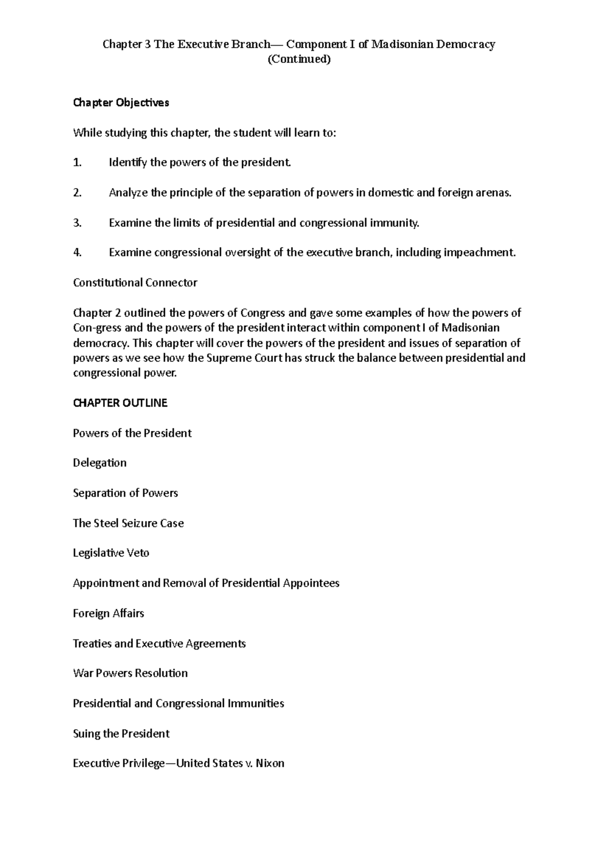 Ch03 The Executive Branch Component I of Madisonian Democracy - Chapter ...