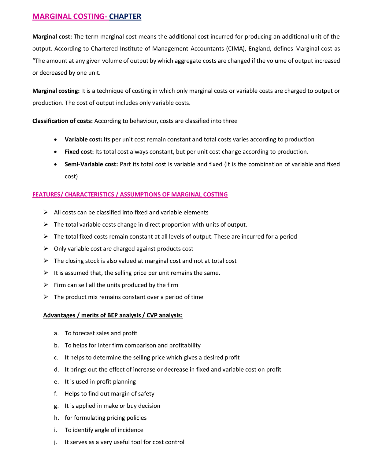 Marginal Costing Theory Marginal Costing Chapter Marginal Cost The Term Marginal Cost Means 9637