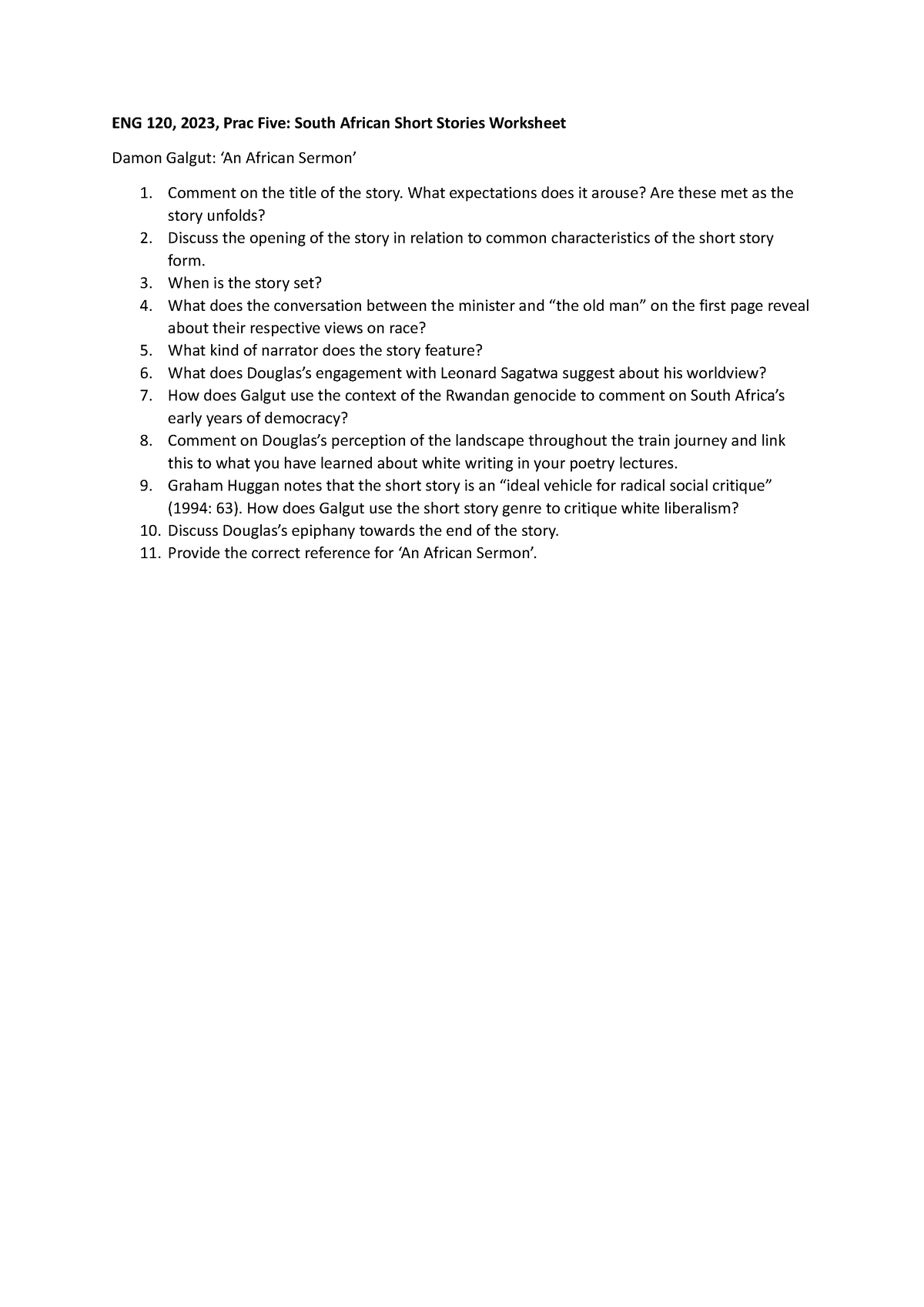 Prac 5 Short Stories - Worksheet - ENG 120 - UP - Studocu