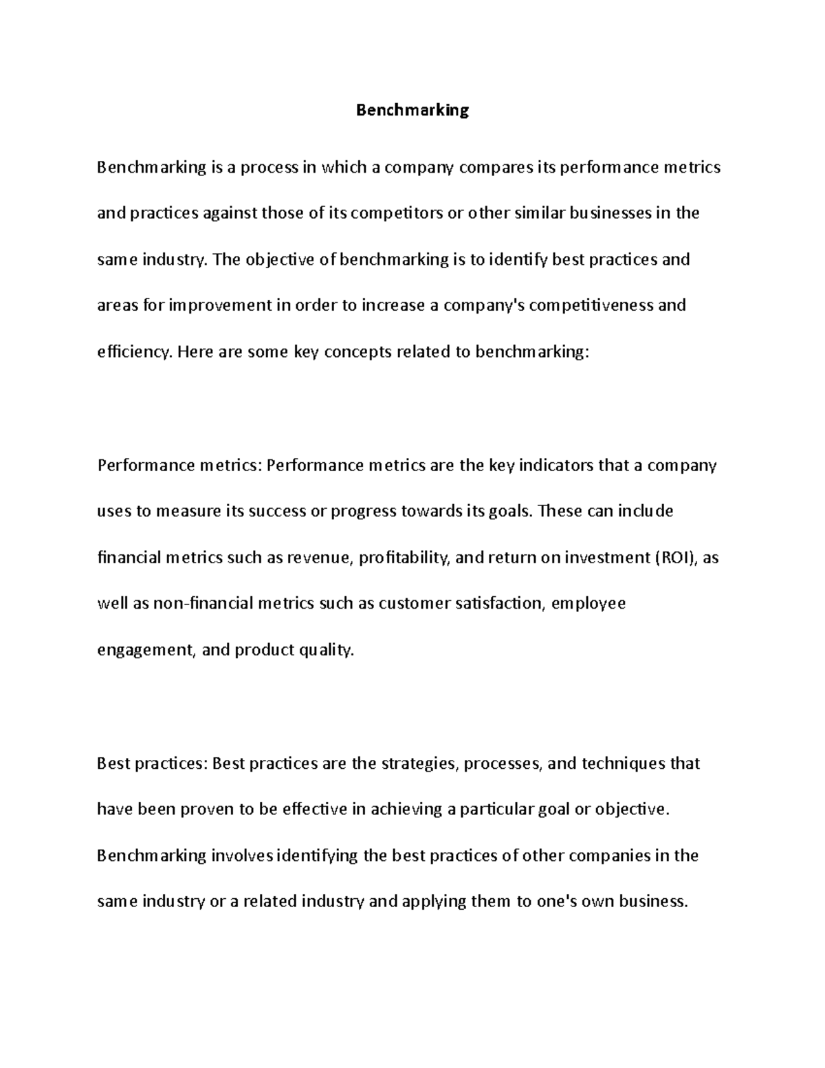 Benchmarking - Benchmarking Benchmarking is a process in which a ...