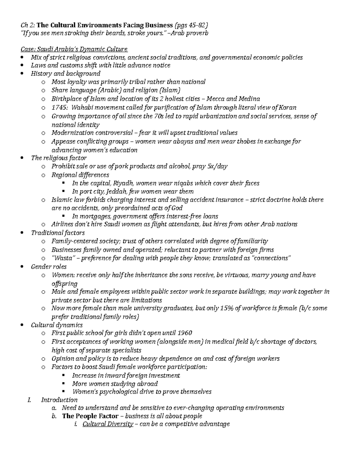 BUS D270 Ch 2 Notes - International Business - Ch 2: The Cultural ...