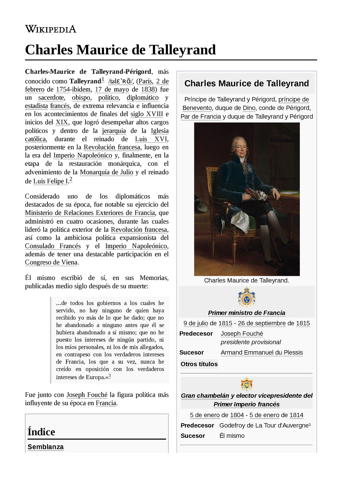 Charles Maurice De Talleyrand - Charles Maurice De Talleyrand Príncipe ...