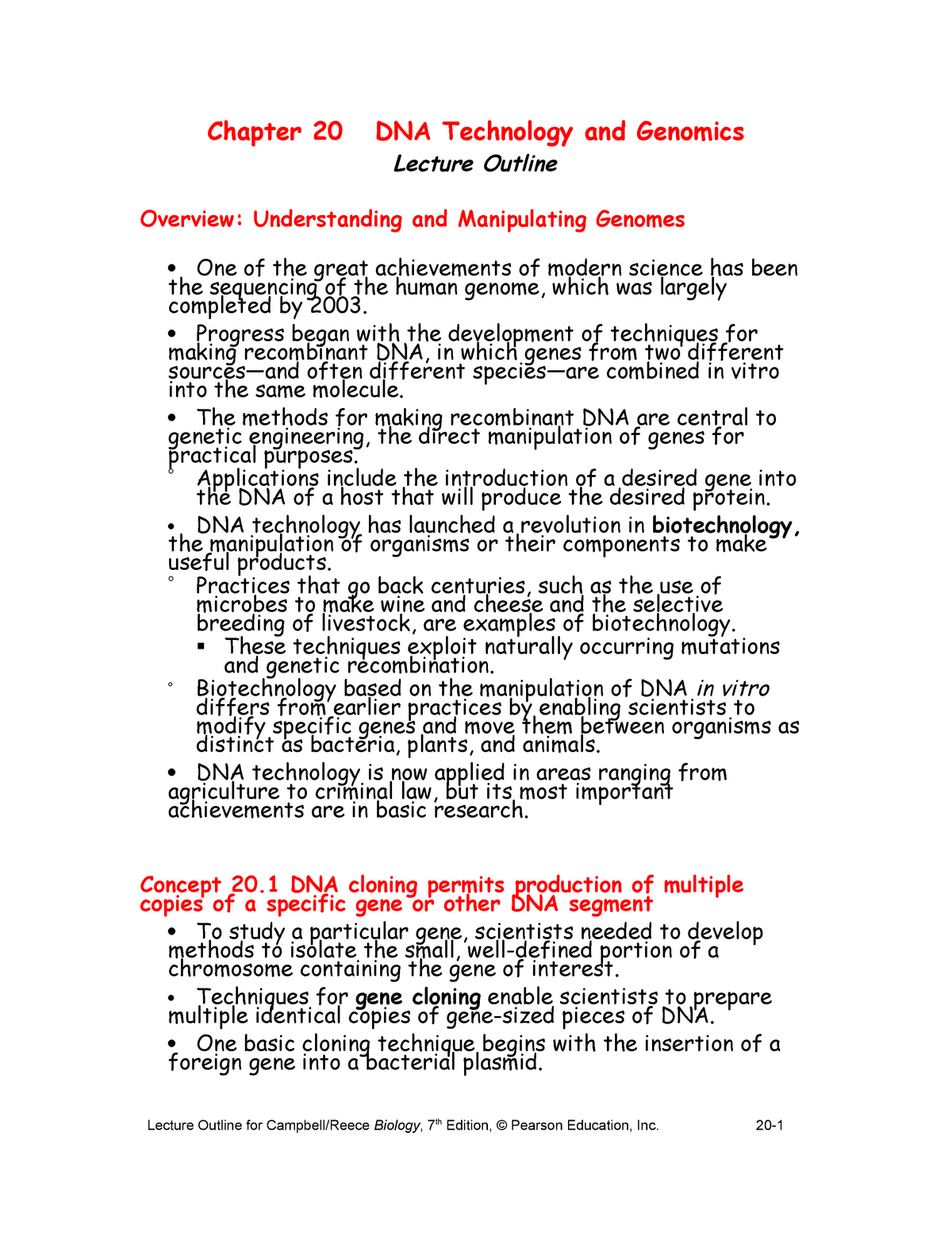 Chapter 20 Dna Technology Chapter 20 Dna Technology And Genomics Lecture Studocu