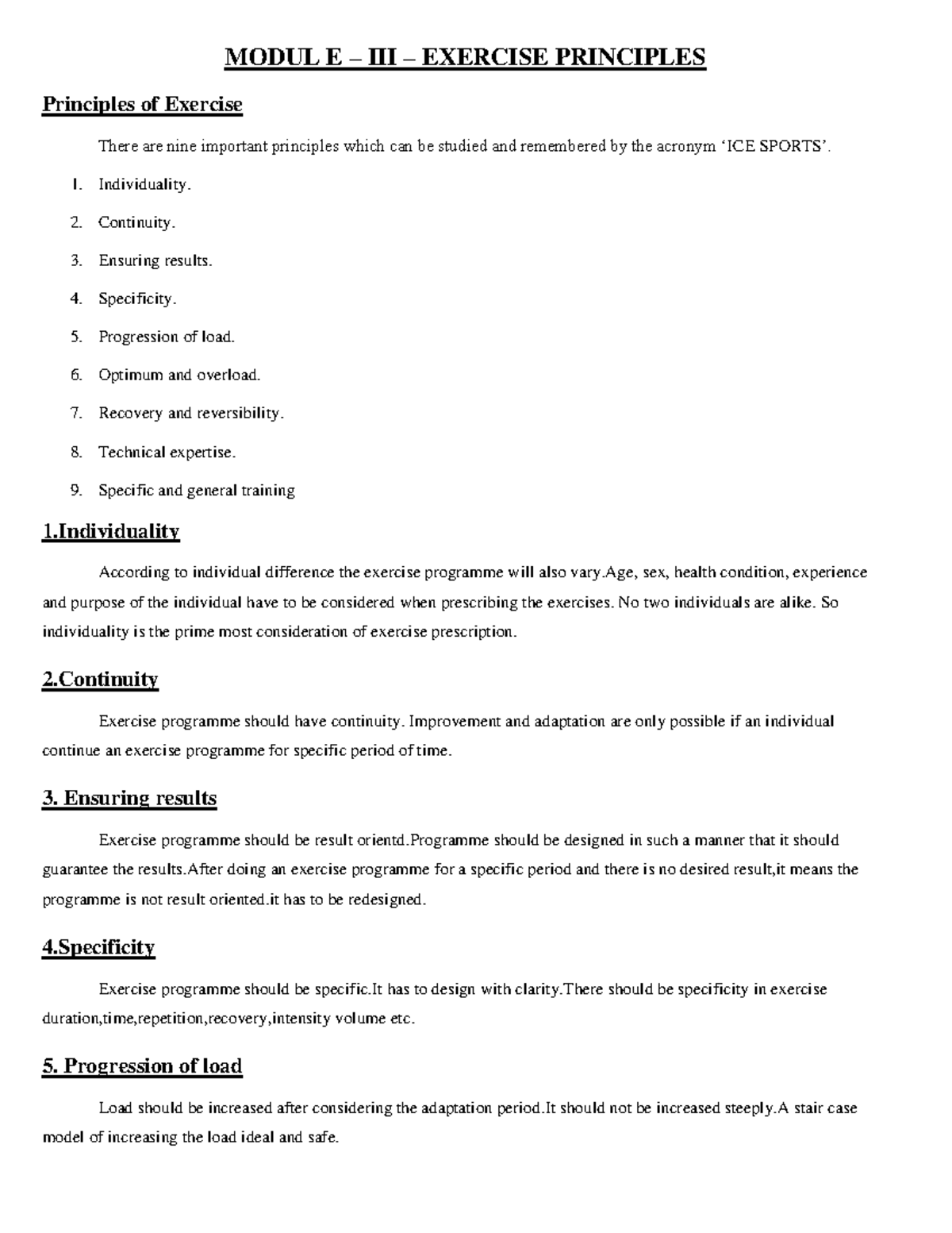 Module III-1 - Food technology - MODUL E – III – EXERCISE PRINCIPLES ...
