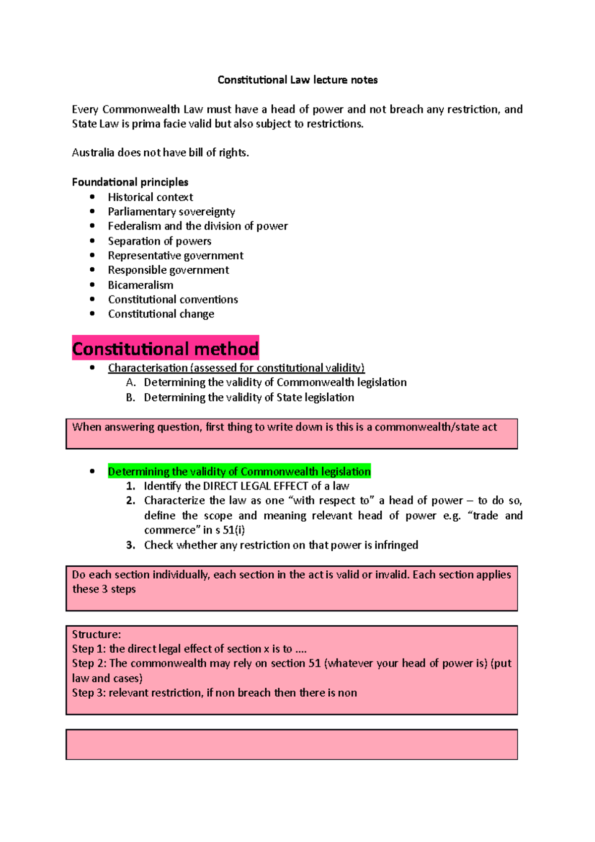 Constitutional Law lecture notes 203 - Constitutional Law lecture notes ...