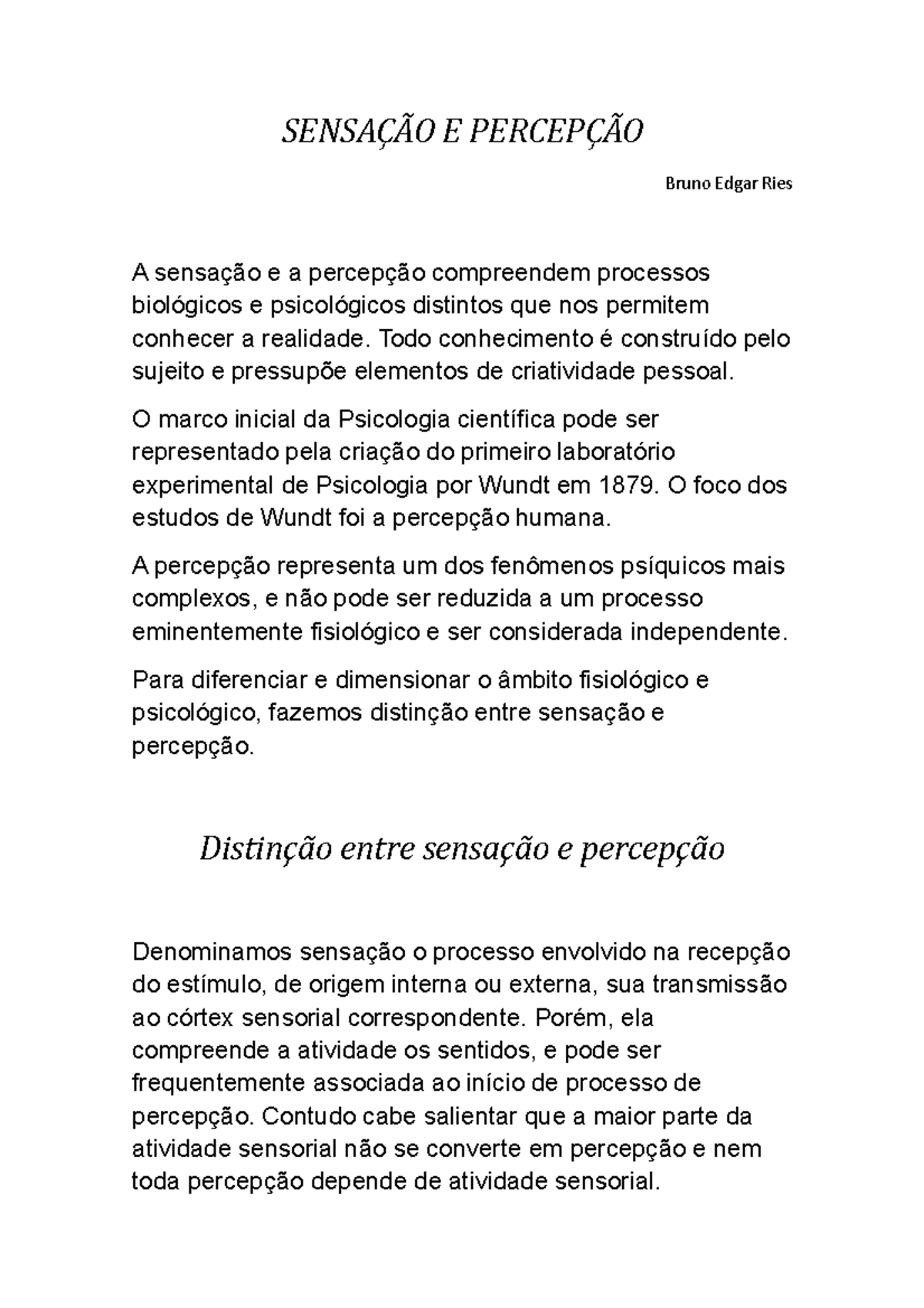 Princípios de psicologia geral (Volume III - Sensação e percepção