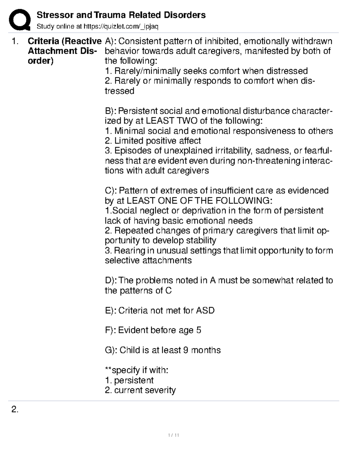 Stressor and Trauma Related Disorders Quiz Study online at quizlet