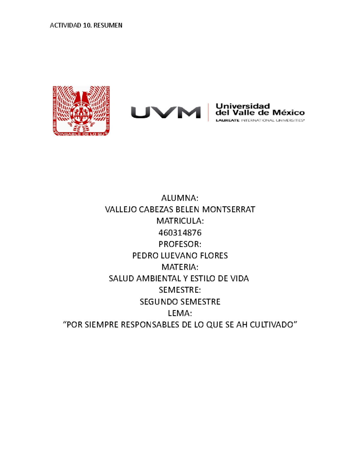 A#10-VCBM - ALUMNA: VALLEJO CABEZAS BELEN MONTSERRAT MATRICULA ...