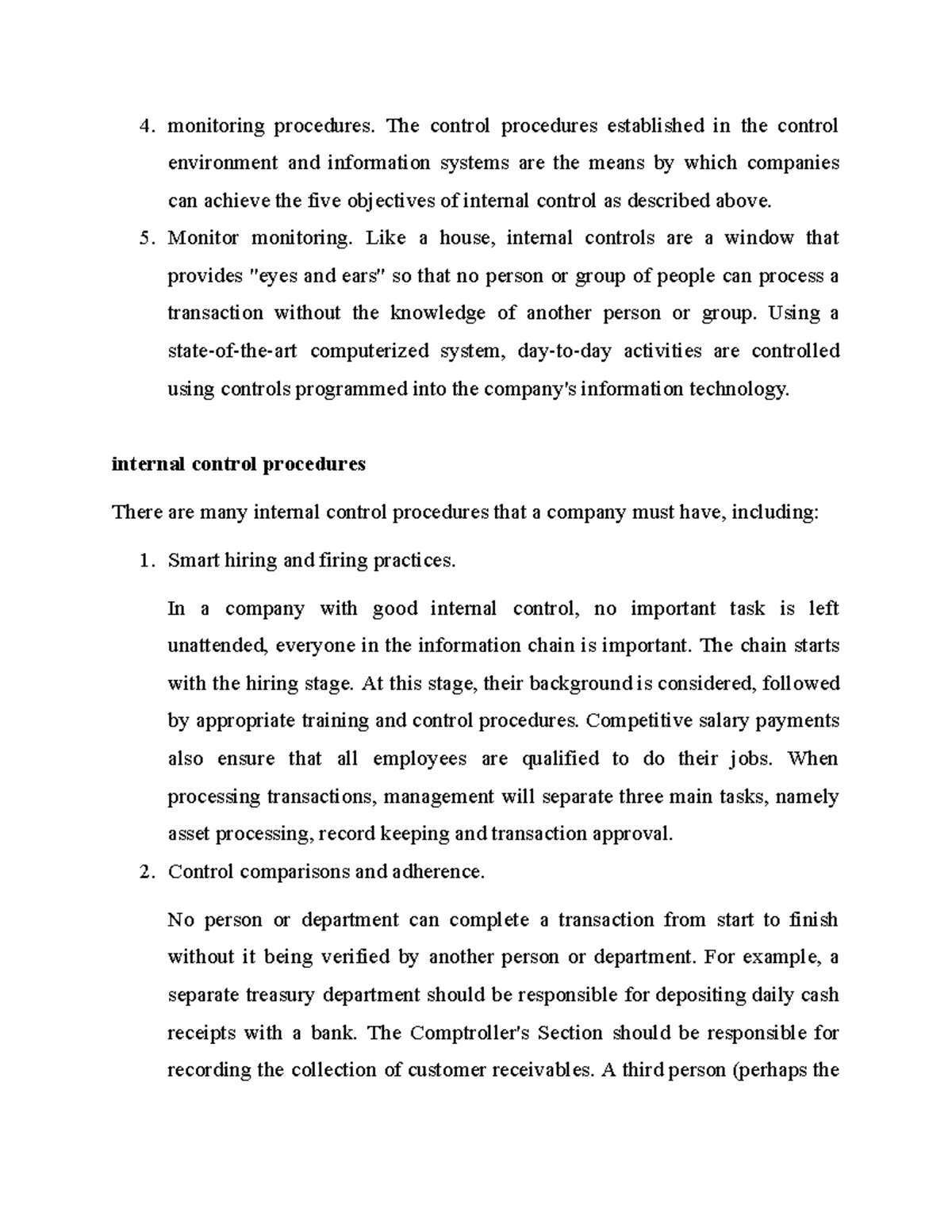 Accounting e70 note monitoring procedures. The control procedures
