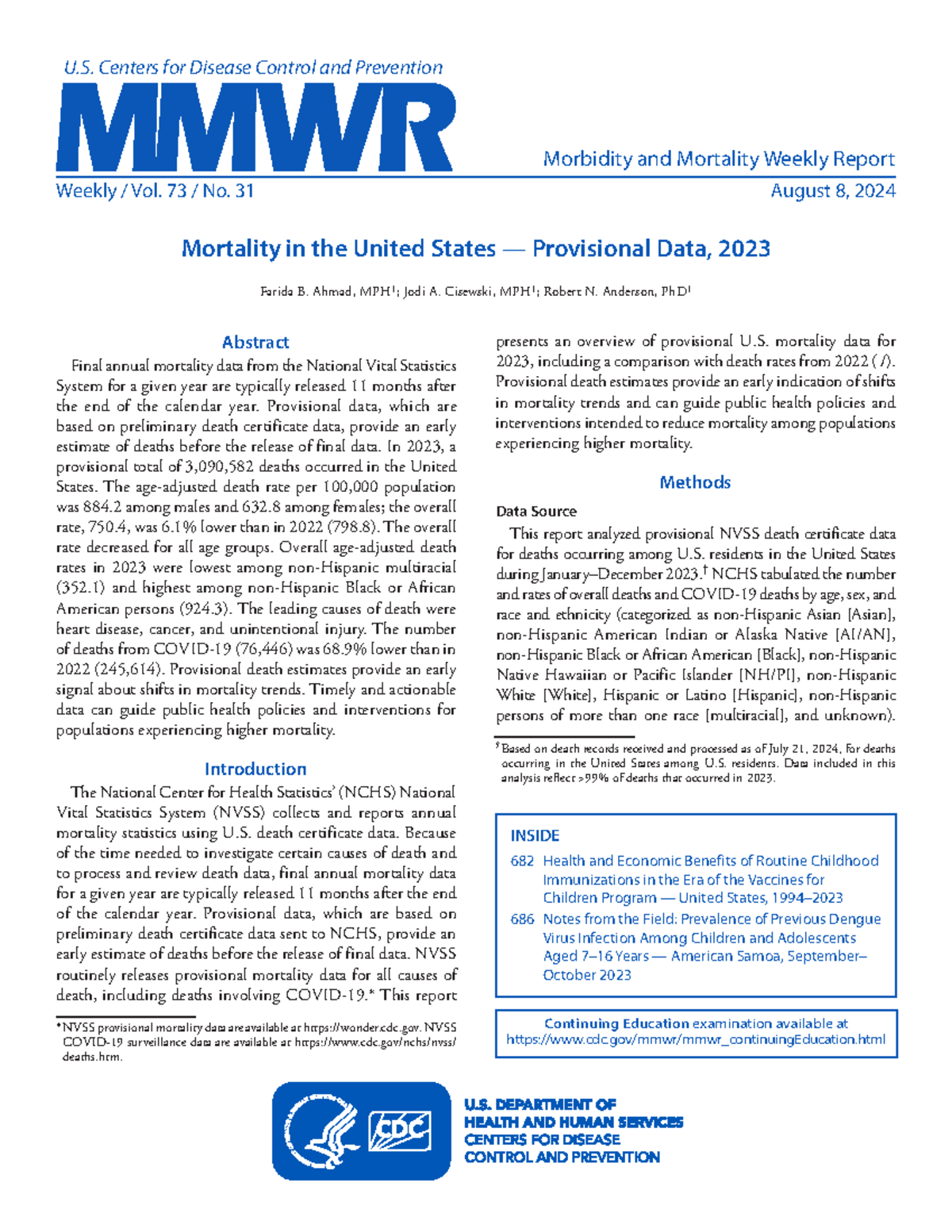 Mm7331-H - Homework - Morbidity and Mortality Weekly Report U. Centers ...