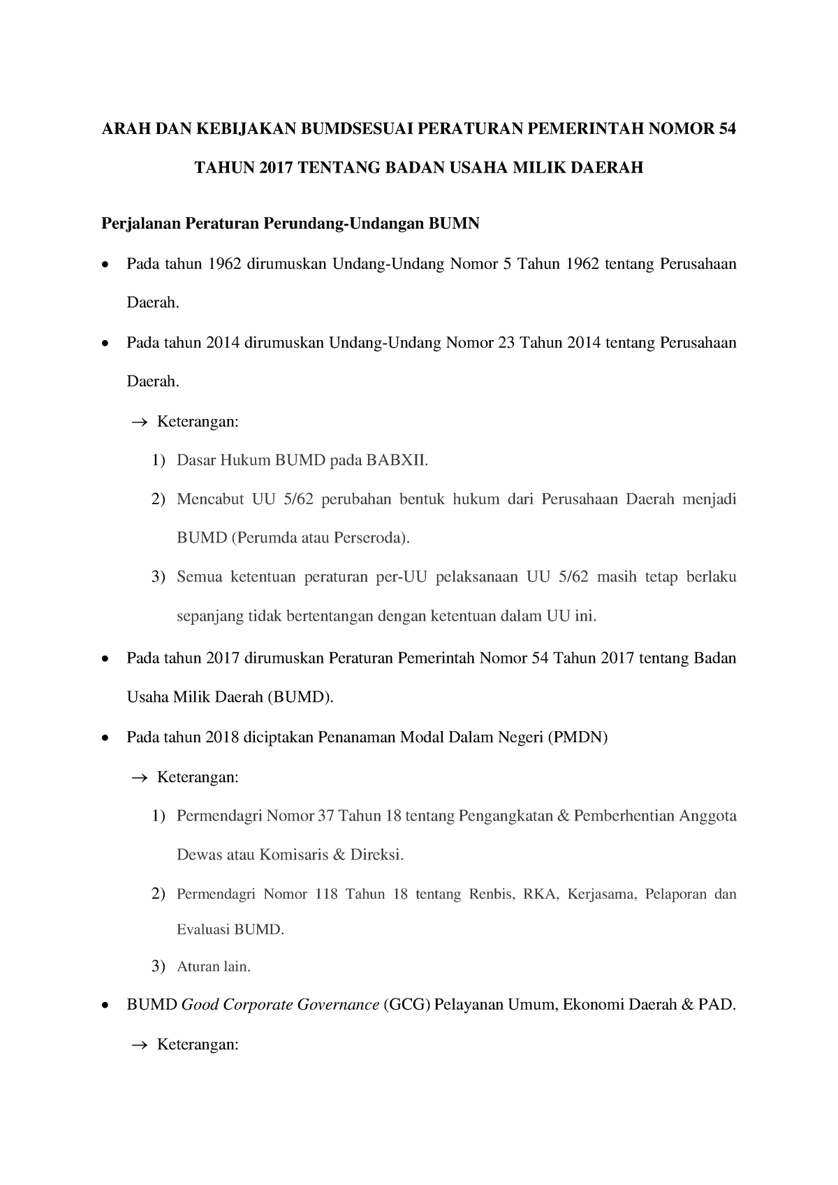 Arah Kebijakan Bumd Sesuai Peraturan Pemerintah Nomor 54 Tahun 2017 ...