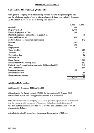 Financial Reporting Practice: Full Example Questions Gabriel Plc ...