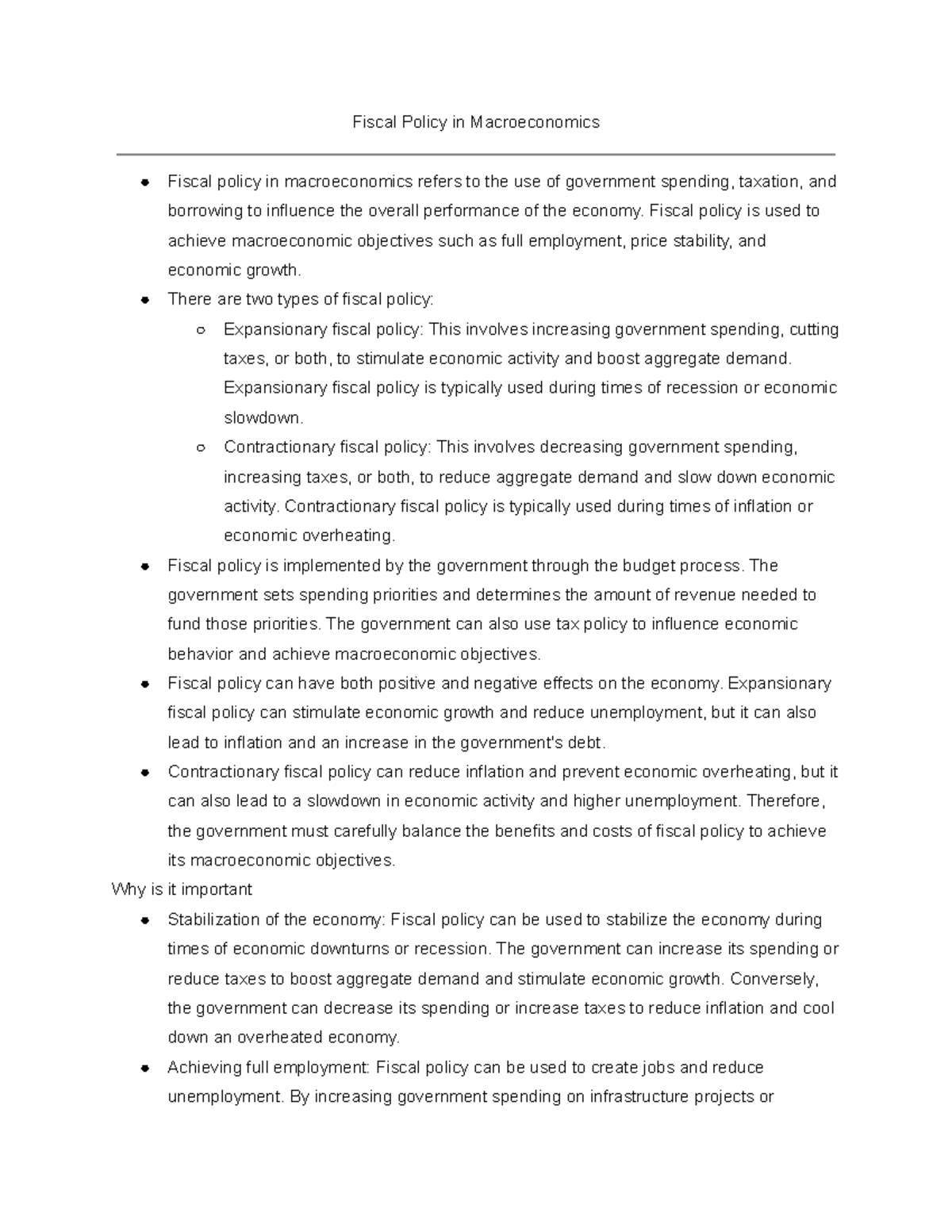 ECO 100 Fiscal Policy in Macroeconomics - Fiscal Policy in ...