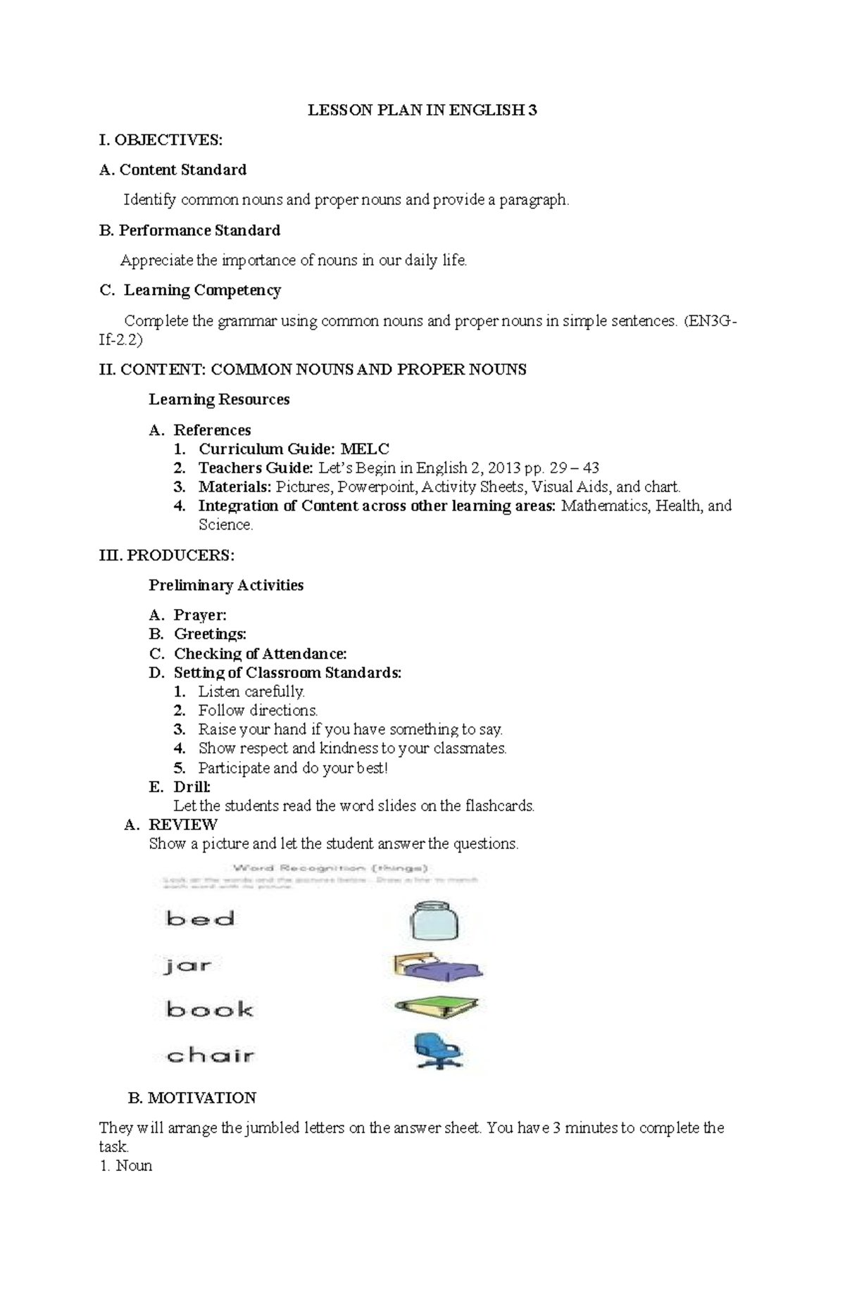 Final Lesson Plan - LM's - LESSON PLAN IN ENGLISH 3 I. OBJECTIVES: A ...