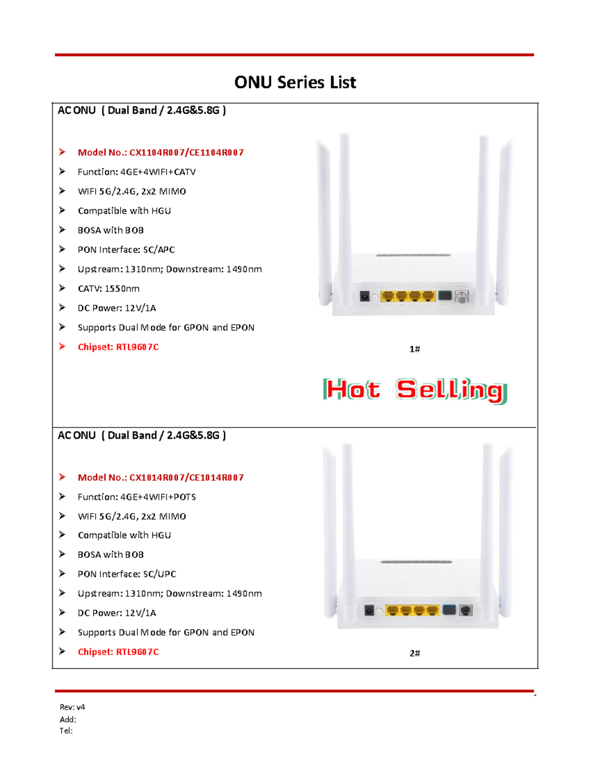 XPON ONU、SFP、OLT LIST - GPON - 1 Rev: v Add: ONU Series List AC ONU ...