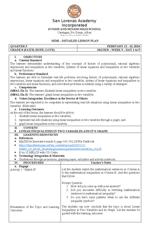 MATH 8-WEEK 1-DAY 1 to 5-Q3 - SEMI – DETAILED LESSON PLAN QUARTER 3 ...