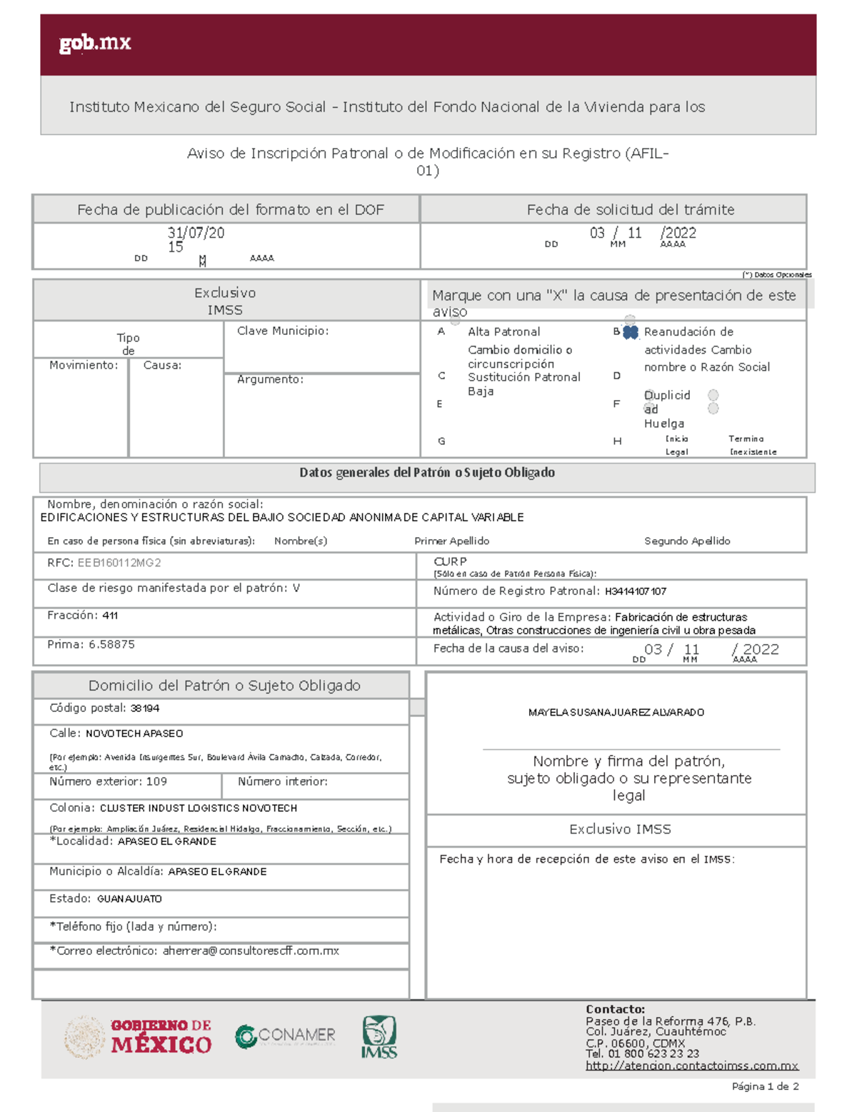 AFIL AFIL Para movimientos en IMSS Aviso de Inscripción