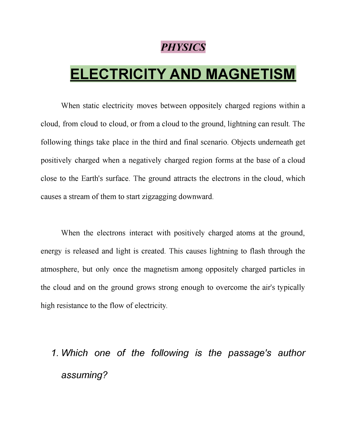 Physics - Electricity AND Magnetism - PHYSICS ELECTRICITY AND MAGNETISM ...