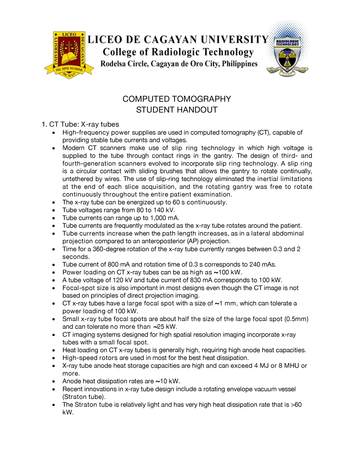 Trigger 7 - CT Student Handout - COMPUTED TOMOGRAPHY STUDENT HANDOUT 1 ...