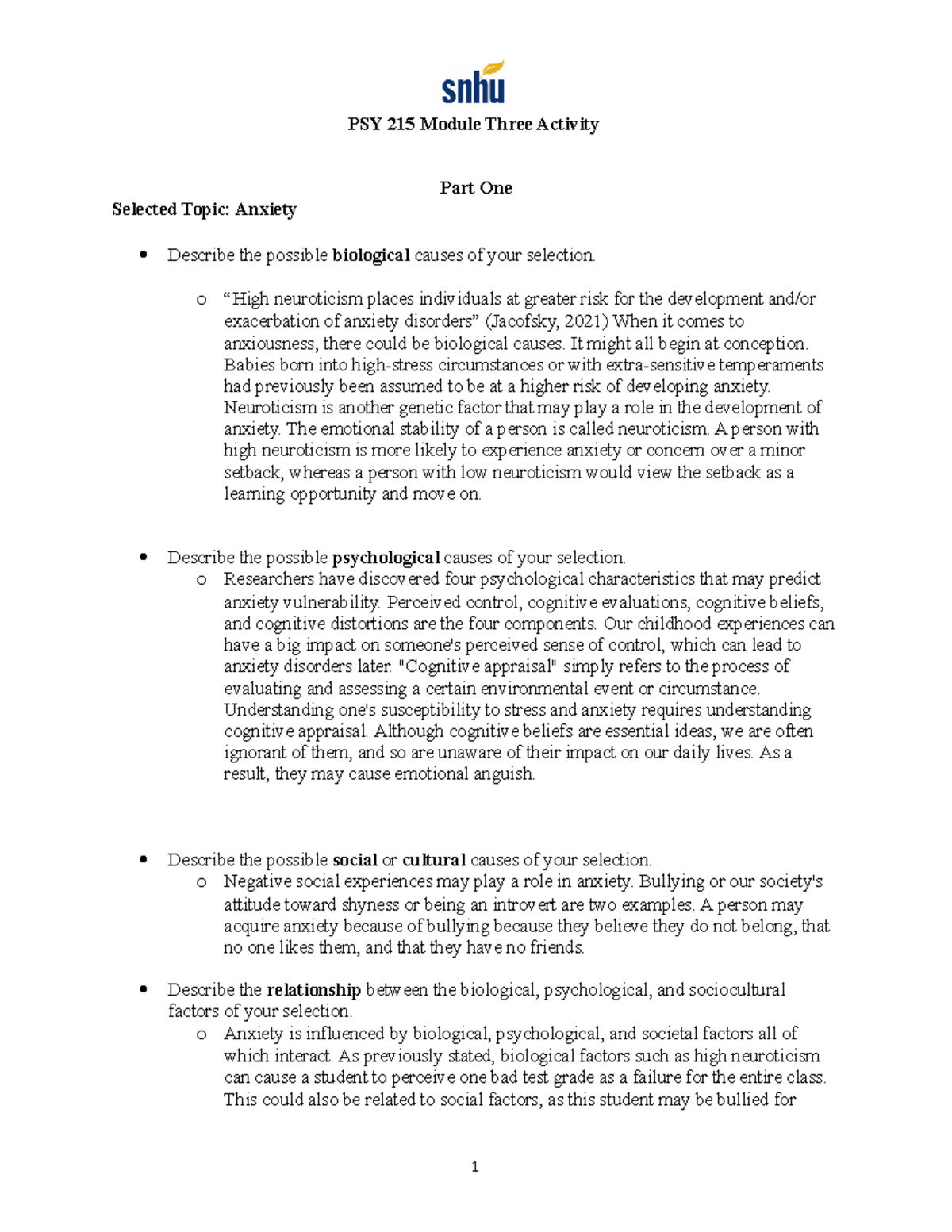 PSY 215 Module Three Activity Template - PSY 215 Module Three Activity ...