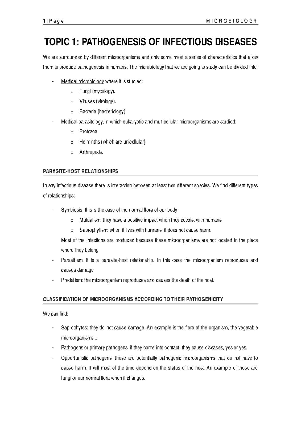 Unit 1 - Lecture Notes 1 - TOPIC 1: PATHOGENESIS OF INFECTIOUS DISEASES We Are Surrounded By ...