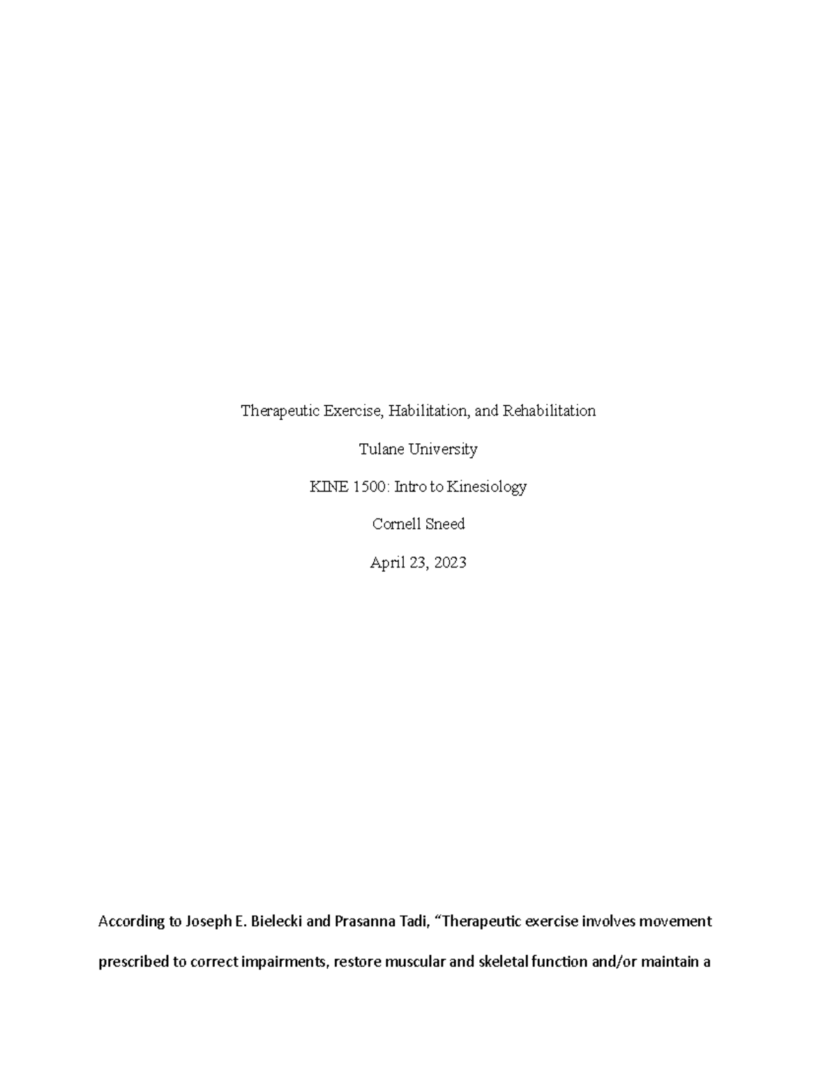 Therapeutic Exercise sneed Therapeutic Exercise, Habilitation, and