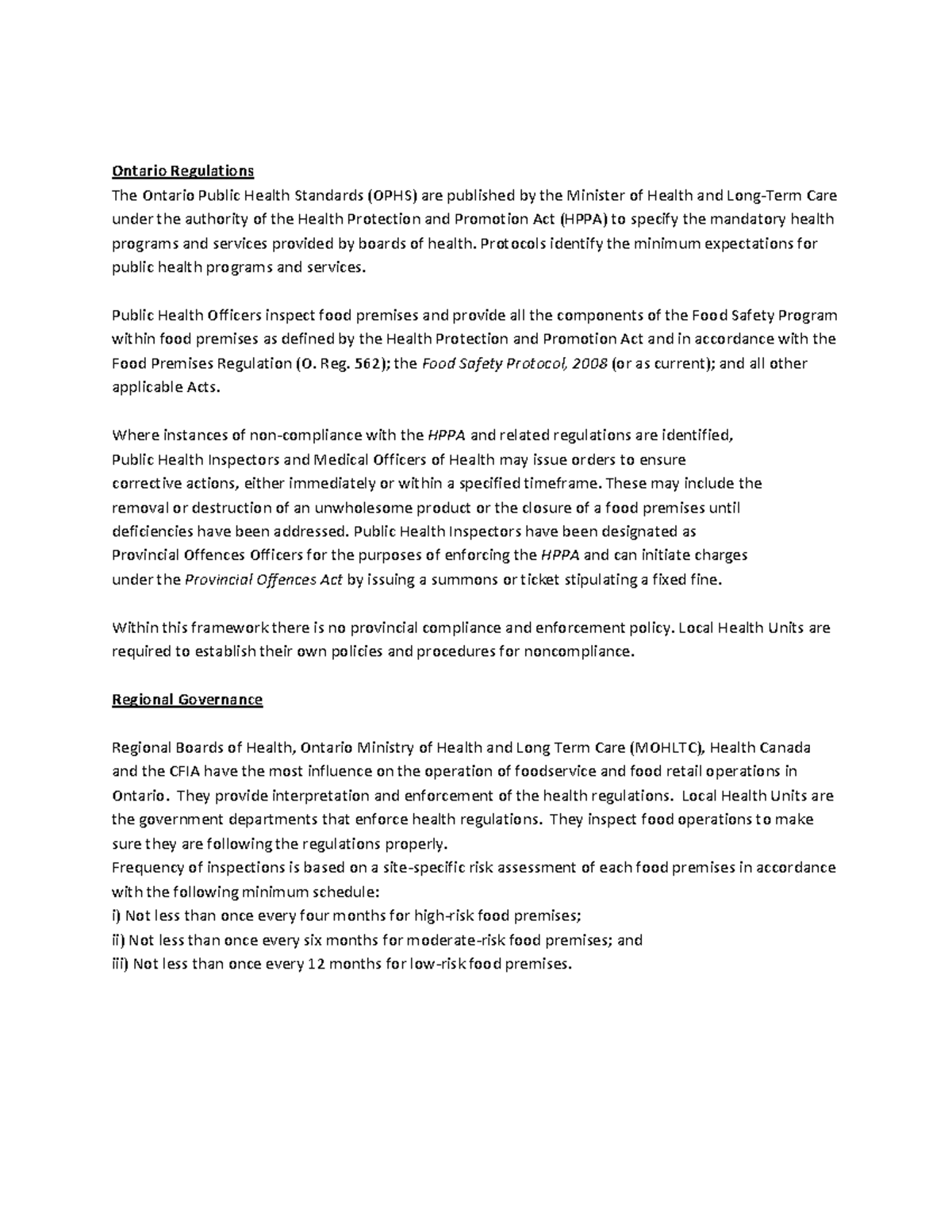 Ontario Regulations Lecture notes 1 Ontario Regulations The Ontario