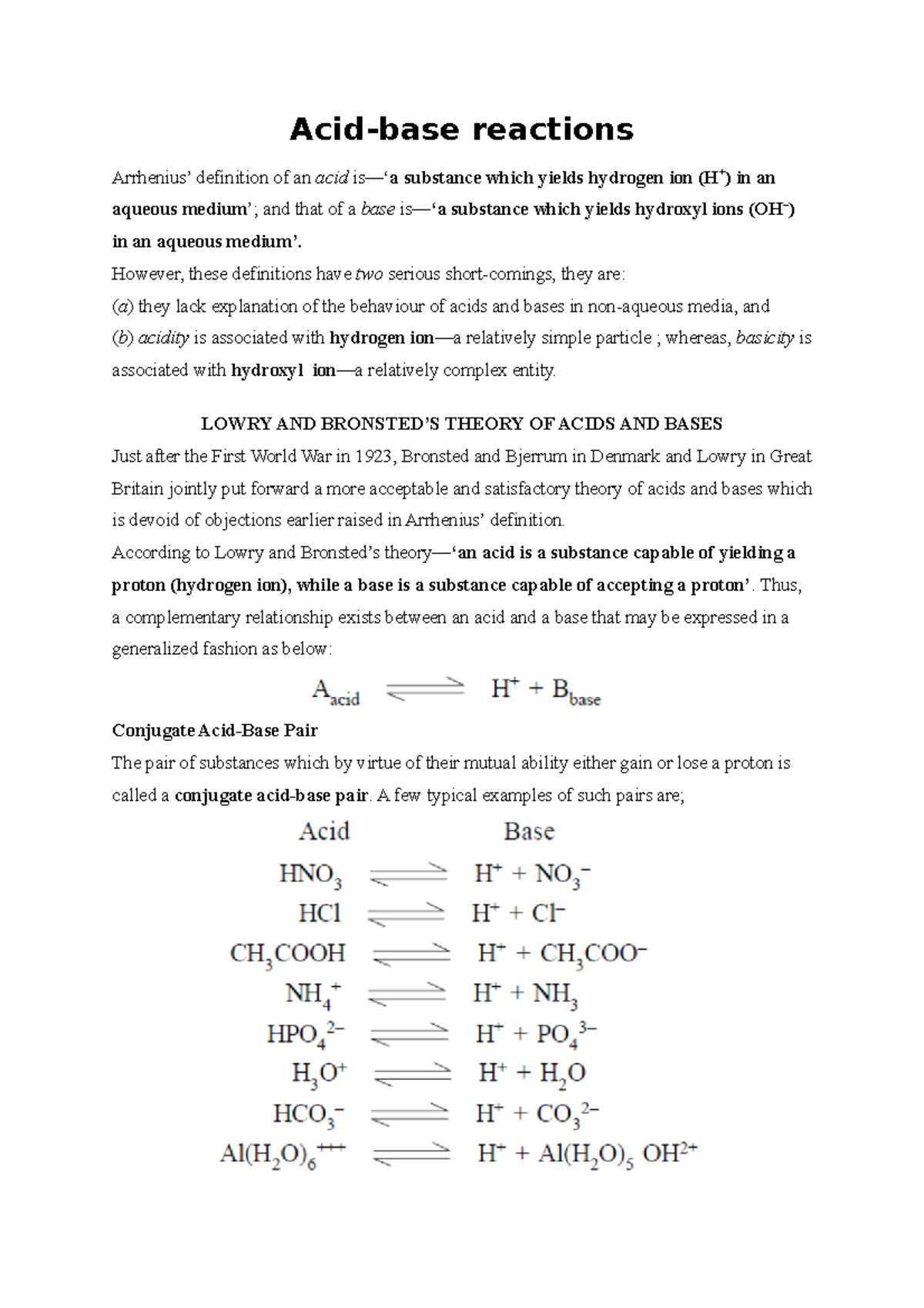 Acid Base Rxns - Detailed acid base reactions - Acid-base reactions ...