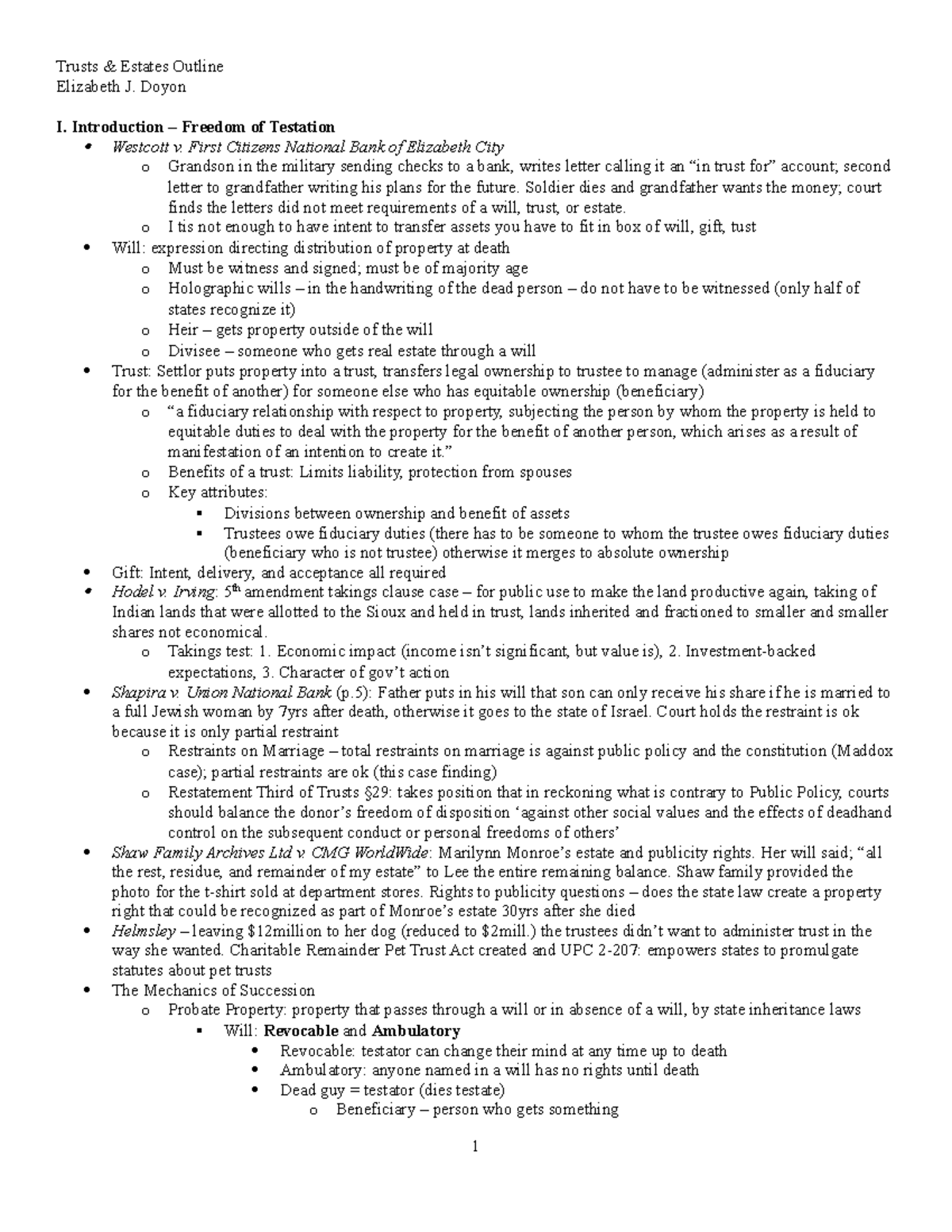 Trusts and Estates 2017 Doyon Elizabeth J. Doyon I. Introduction