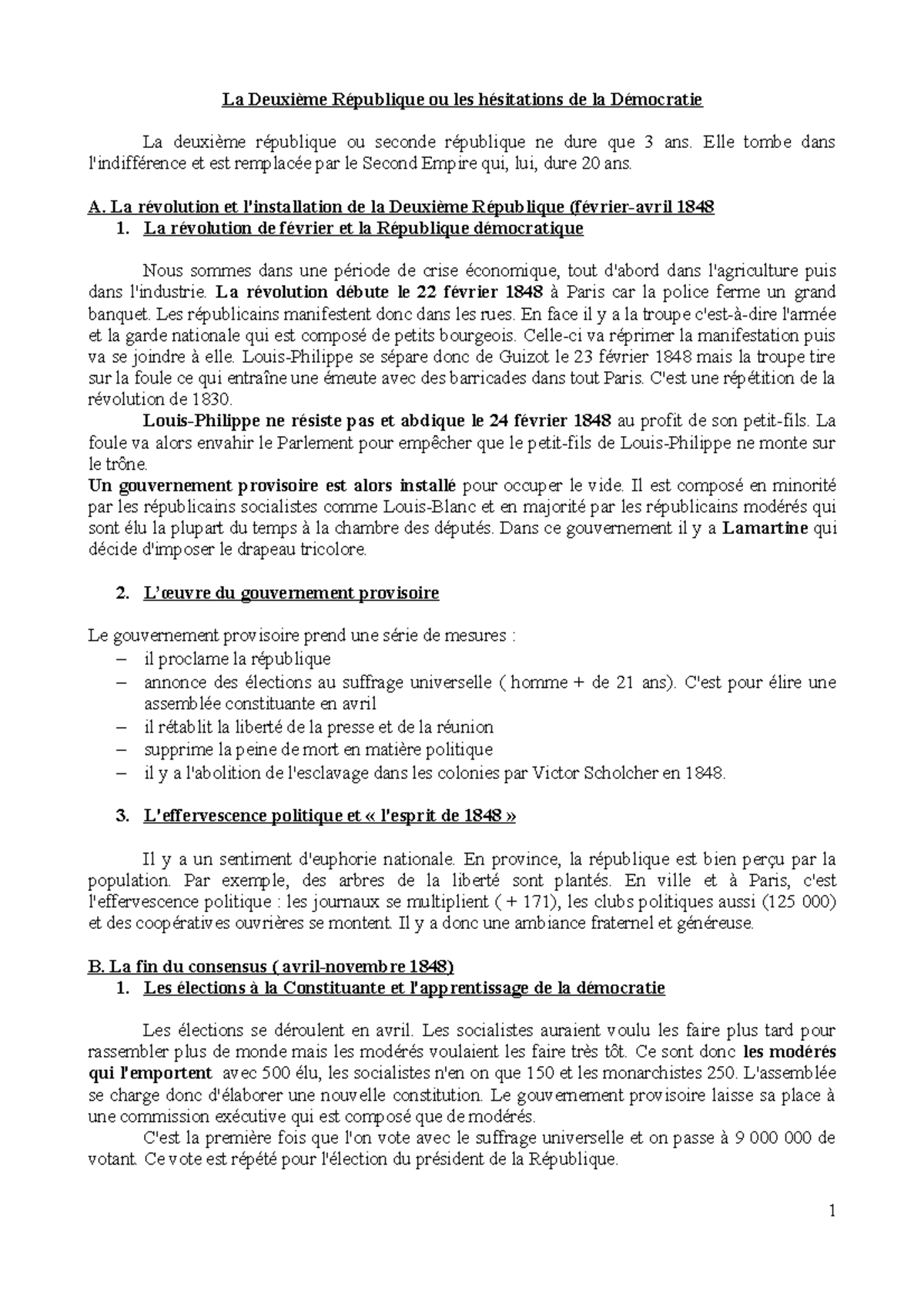 Fiche De Revision La Deuxieme Republique Et Le Second Empire Cours histoire moderne la seconde republique - La Deuxième République ou  les hésitations de la - Studocu