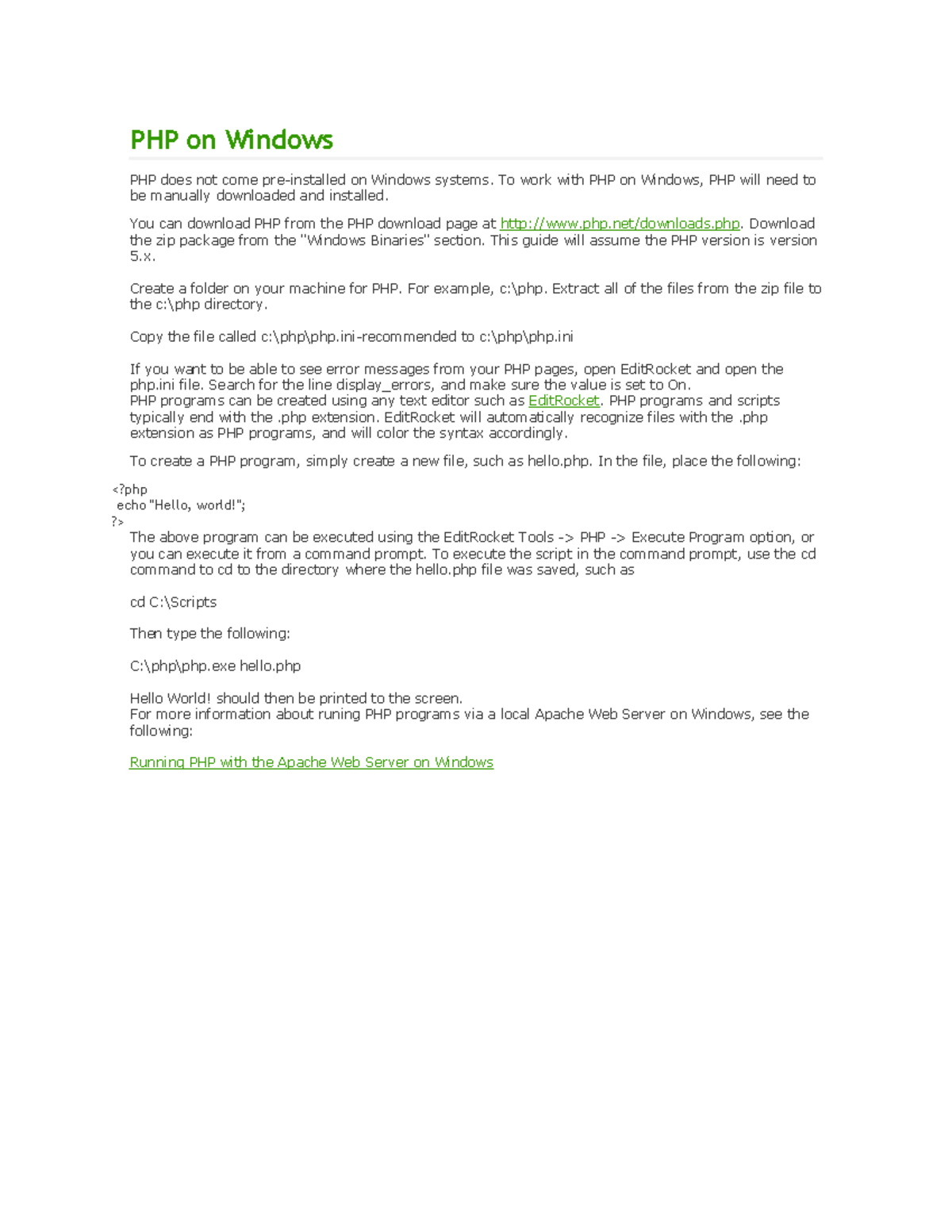PHP on Windows - PHP on Windows PHP does not come pre-installed on ...