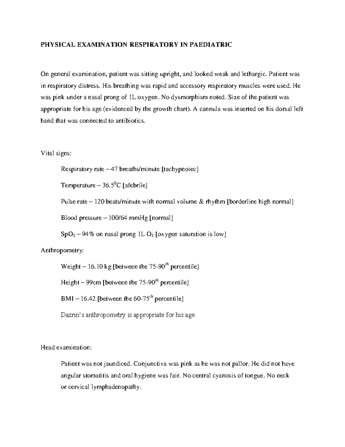 PE Paeds Respi Script 2 - PHYSICAL EXAMINATION RESPIRATORY IN ...