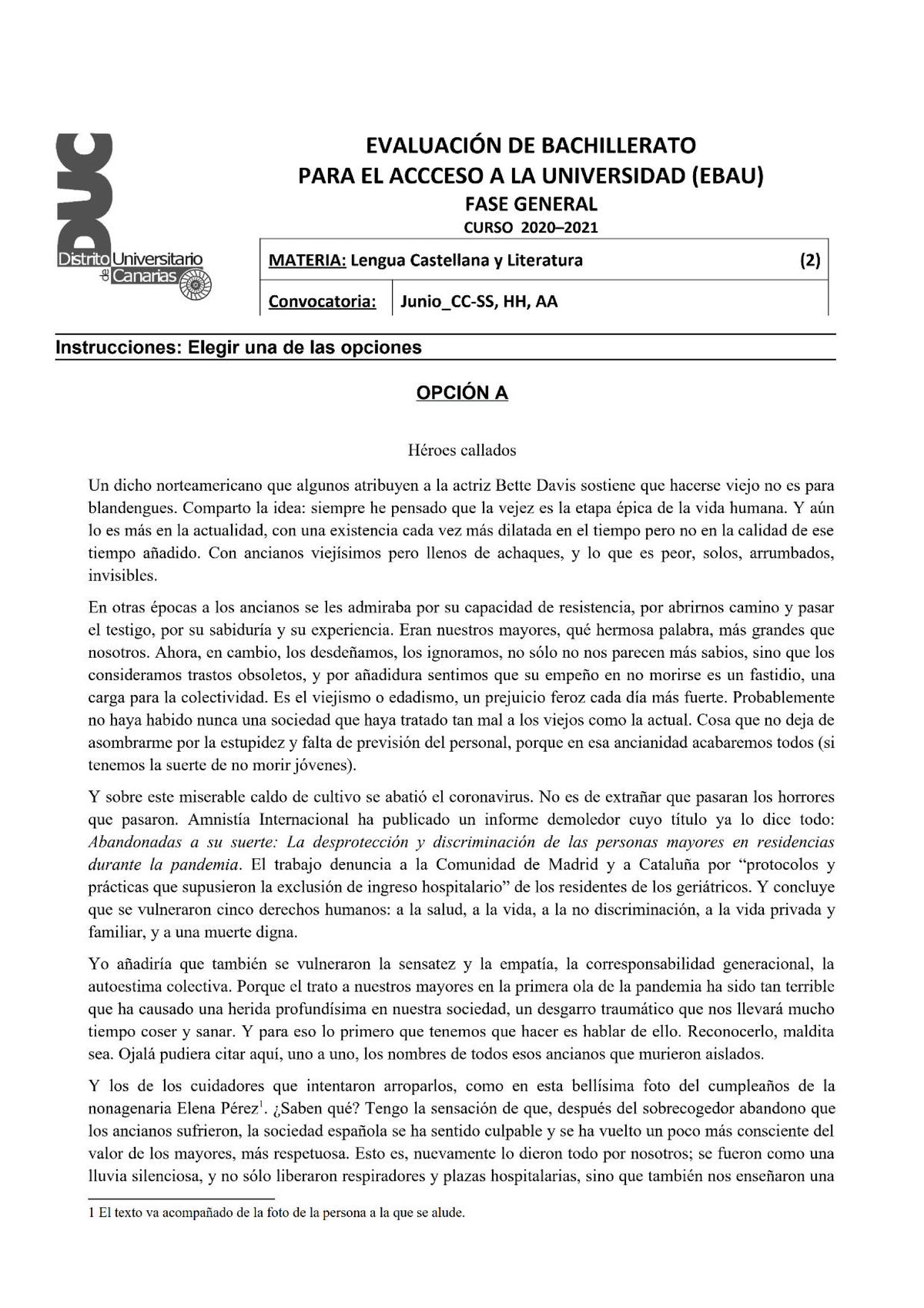 Examen Ebau 3 Opciones A Elegir - Lengua Castellana Y Literatura - Studocu