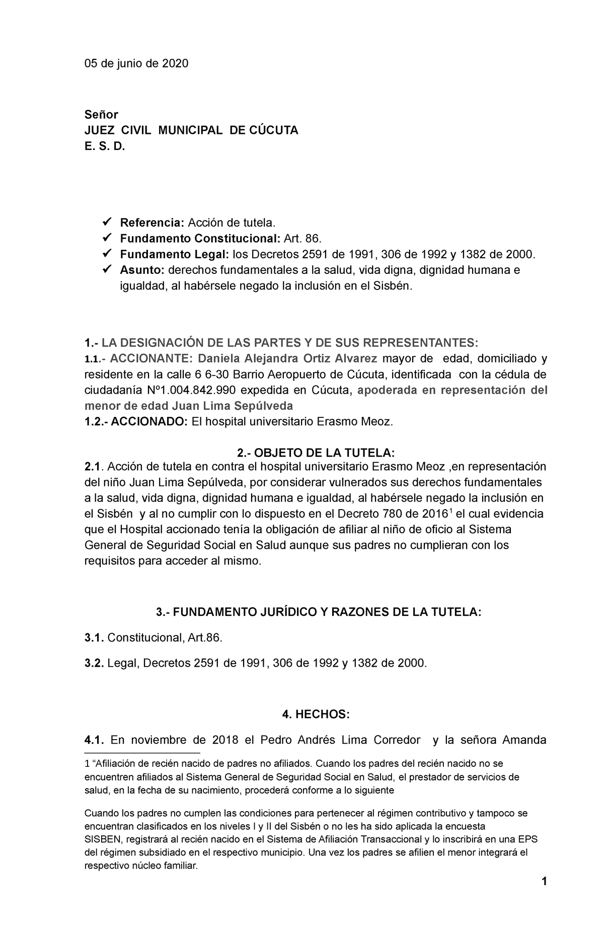 Tutela constitución - 05 de junio de 2020 Señor JUEZ CIVIL MUNICIPAL DE ...