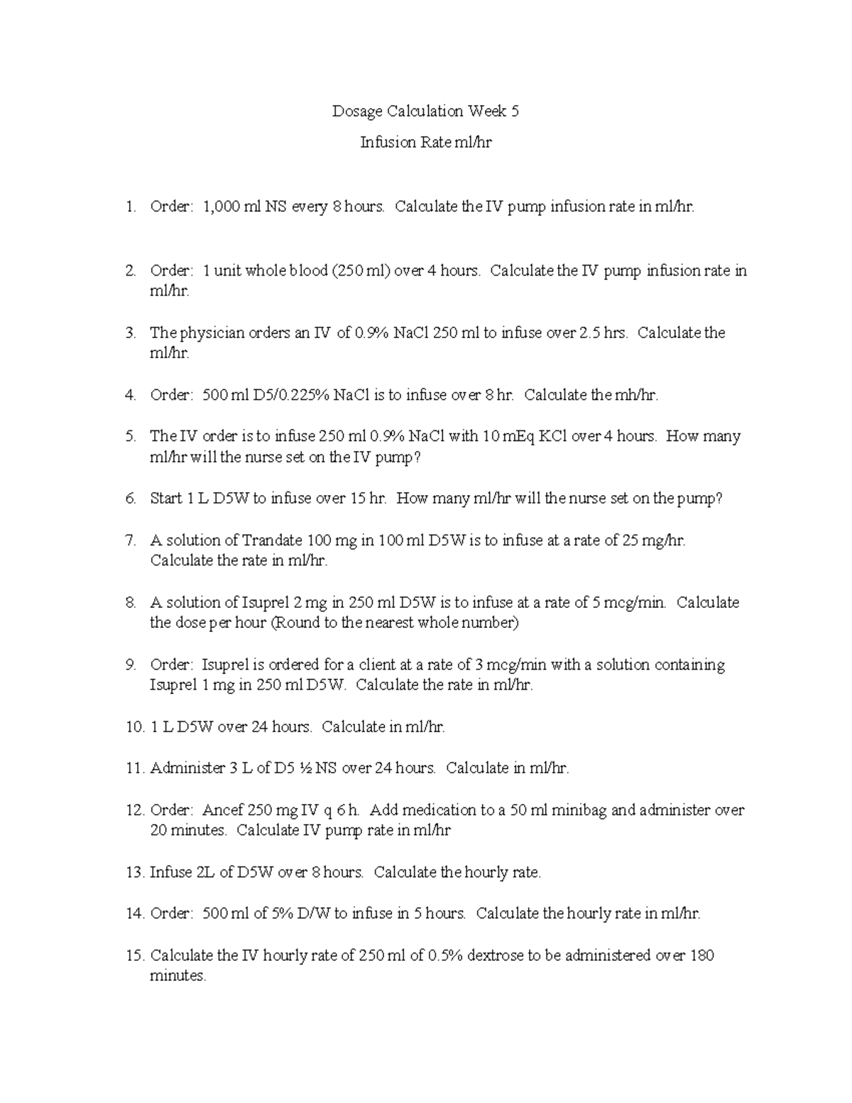 Week 5 Pharm Lab Dosage Calculation - Dosage Calculation Week 5 ...