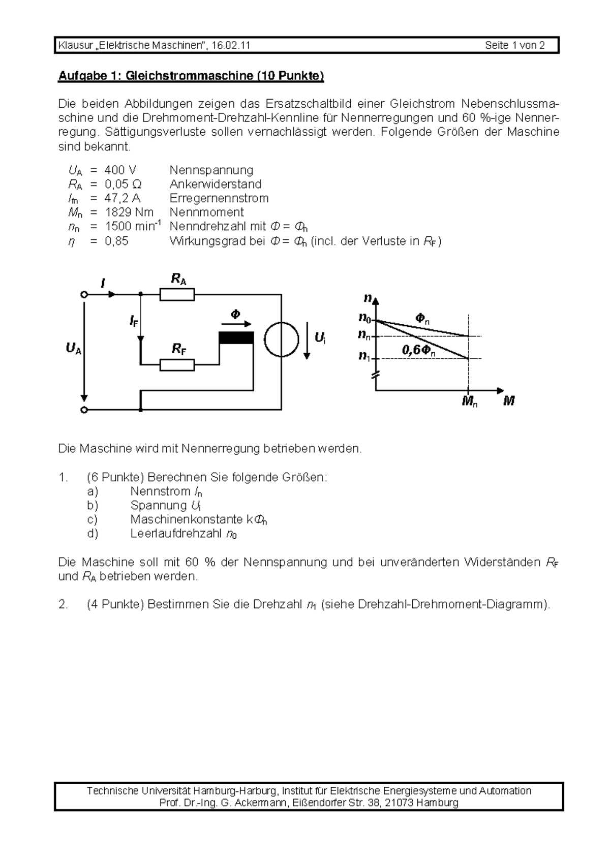 2010 11 WS - Altklausuren - Klausur „Elektrische Maschinen“, 16.02 ...