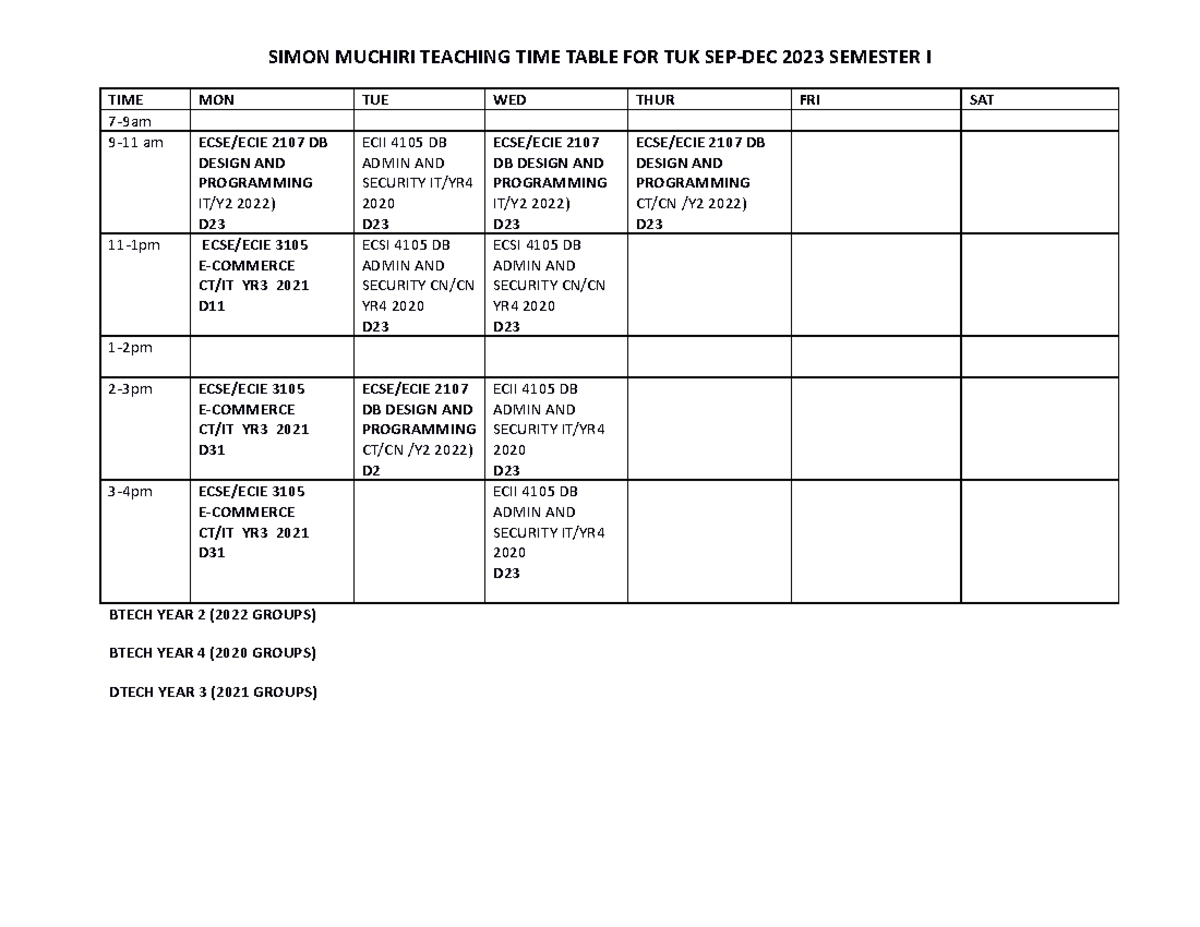 Simon Muchiri Teaching Timetable Sep -dec 2023 - Simon Muchiri Teaching 