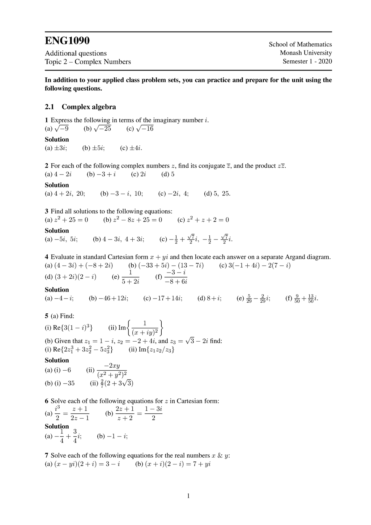 Set2 Complex Numbers Additional Problems ENG Additional Questions 