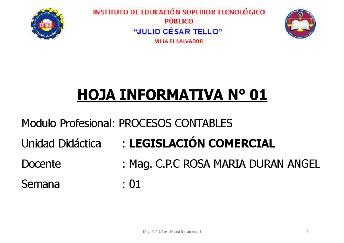 Sesión 1 El Código de Comercio y El Comercio HOJA INFORMATIVA N° 01 Modulo Profesional Sesión 1 El Código de Comercio y El Comercio HOJA INFORMATIVA N° 01 Modulo Profesional