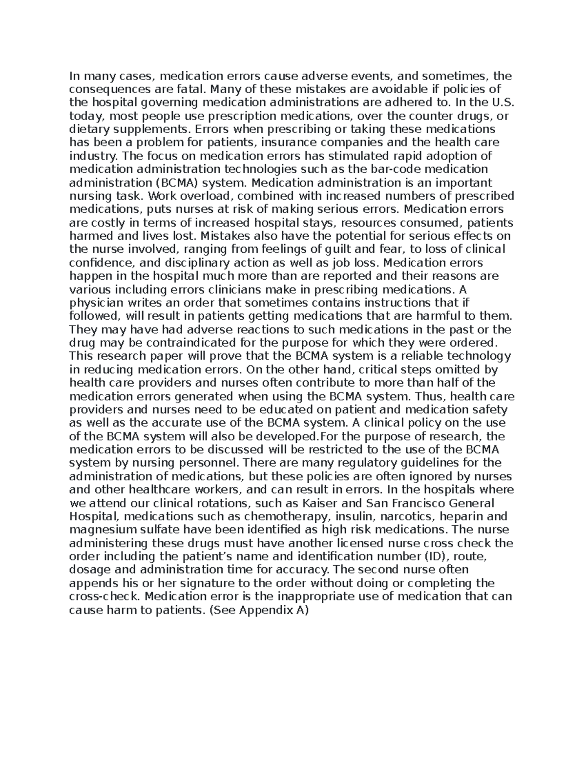 2881 - nursing essay - In many cases, medication errors cause adverse ...