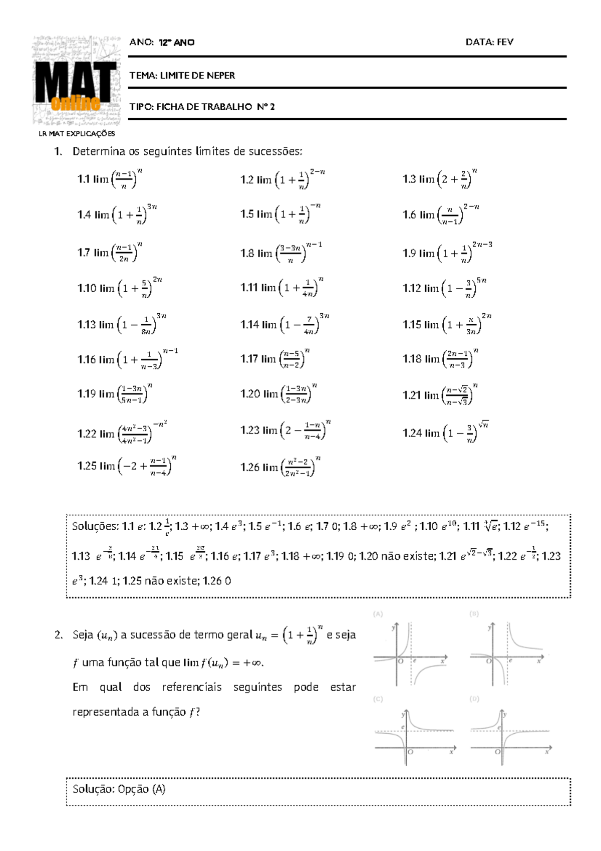 2 numerodeneper - matematica - ANO: 12º ANO DATA: FEV TEMA: LIMITE DE ...