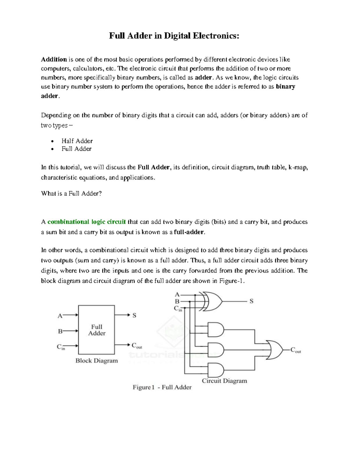 Full adder - Full Adder in Digital Electronics: Addition is one of the ...