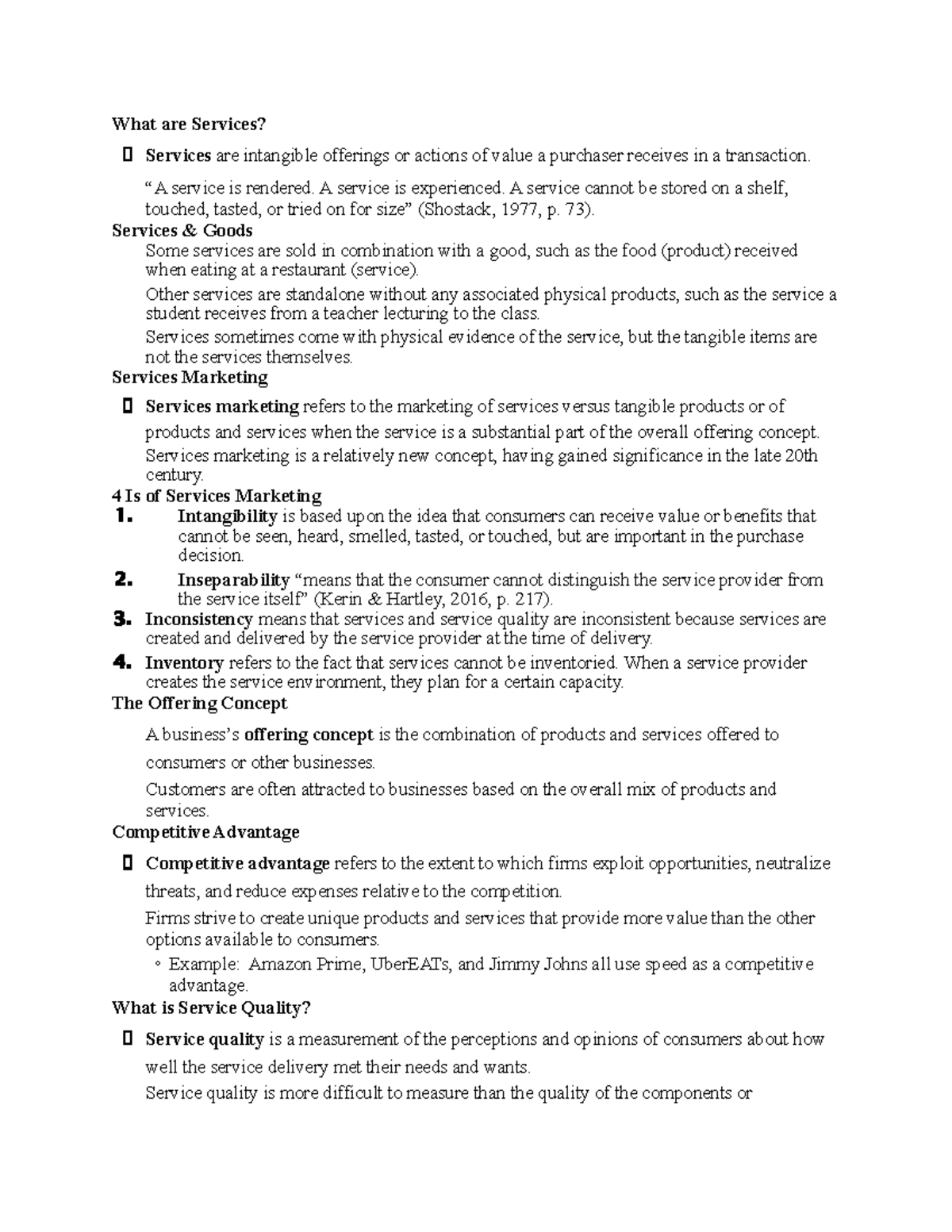 MKT315-ch. 6 notes - What are Services? ฀ Services are intangible ...