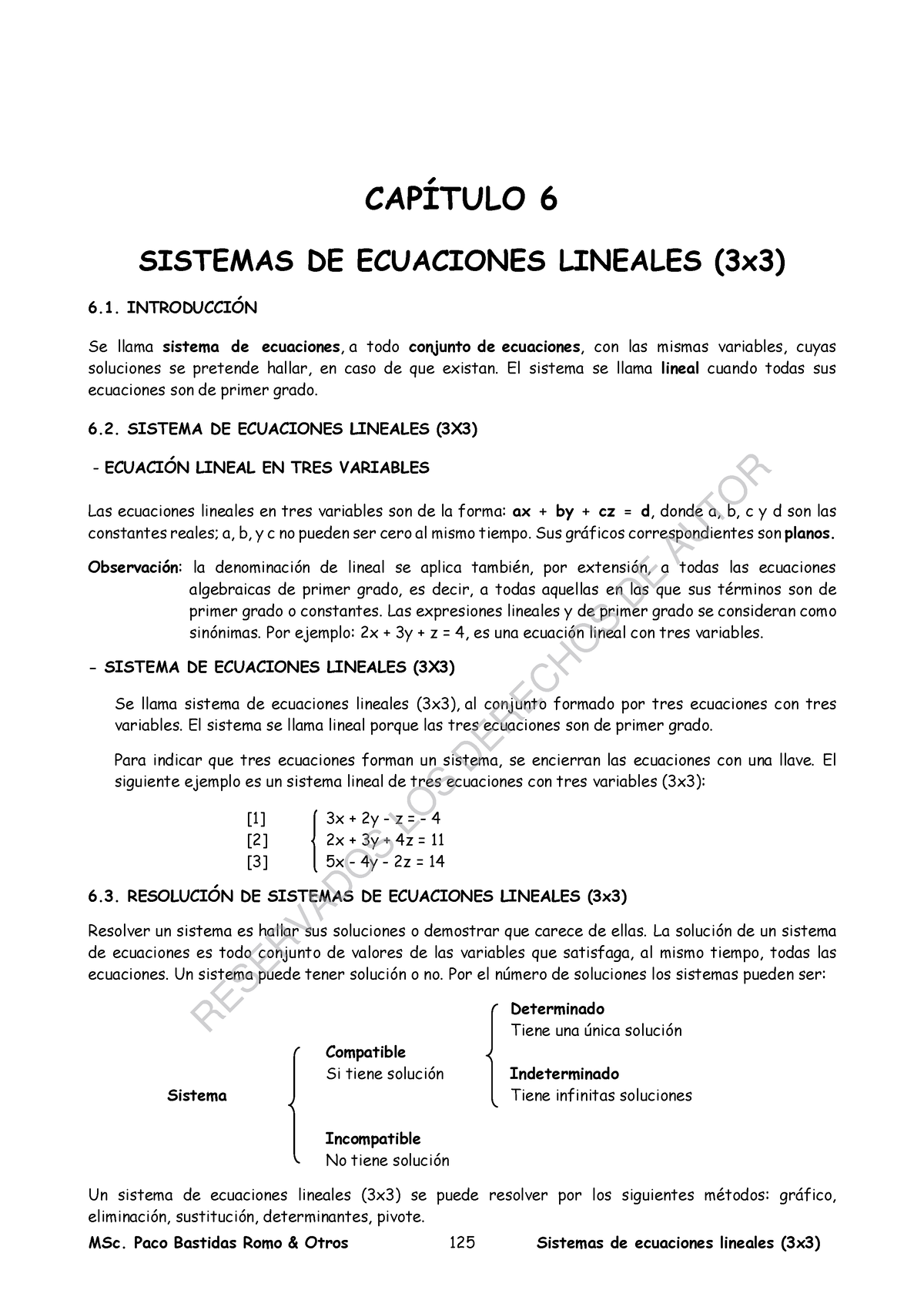 Cap 6 Sistemas De Ecuaciones L 3x3 CapÍtulo 6 Sistemas De Ecuaciones Lineales 3x3 6