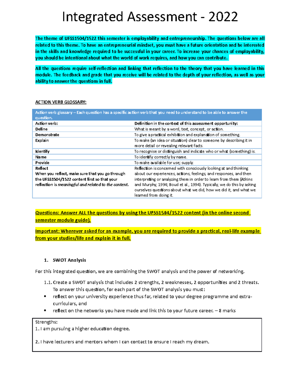 Integrated assessment worksheet 2022 Final - The theme of UFSS1504/1522 ...