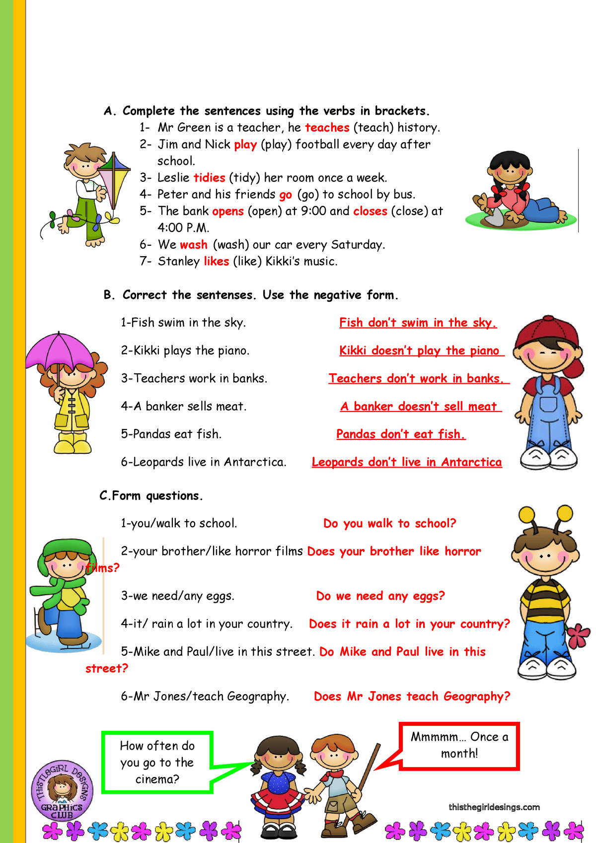 present-simple-practice-a-complete-the-sentences-using-the-verbs-in