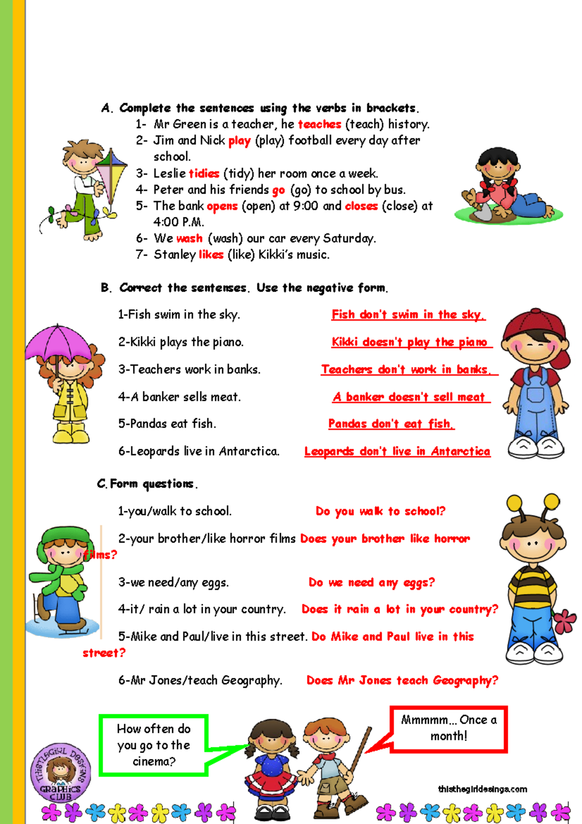 present-simple-practice-a-complete-the-sentences-using-the-verbs-in