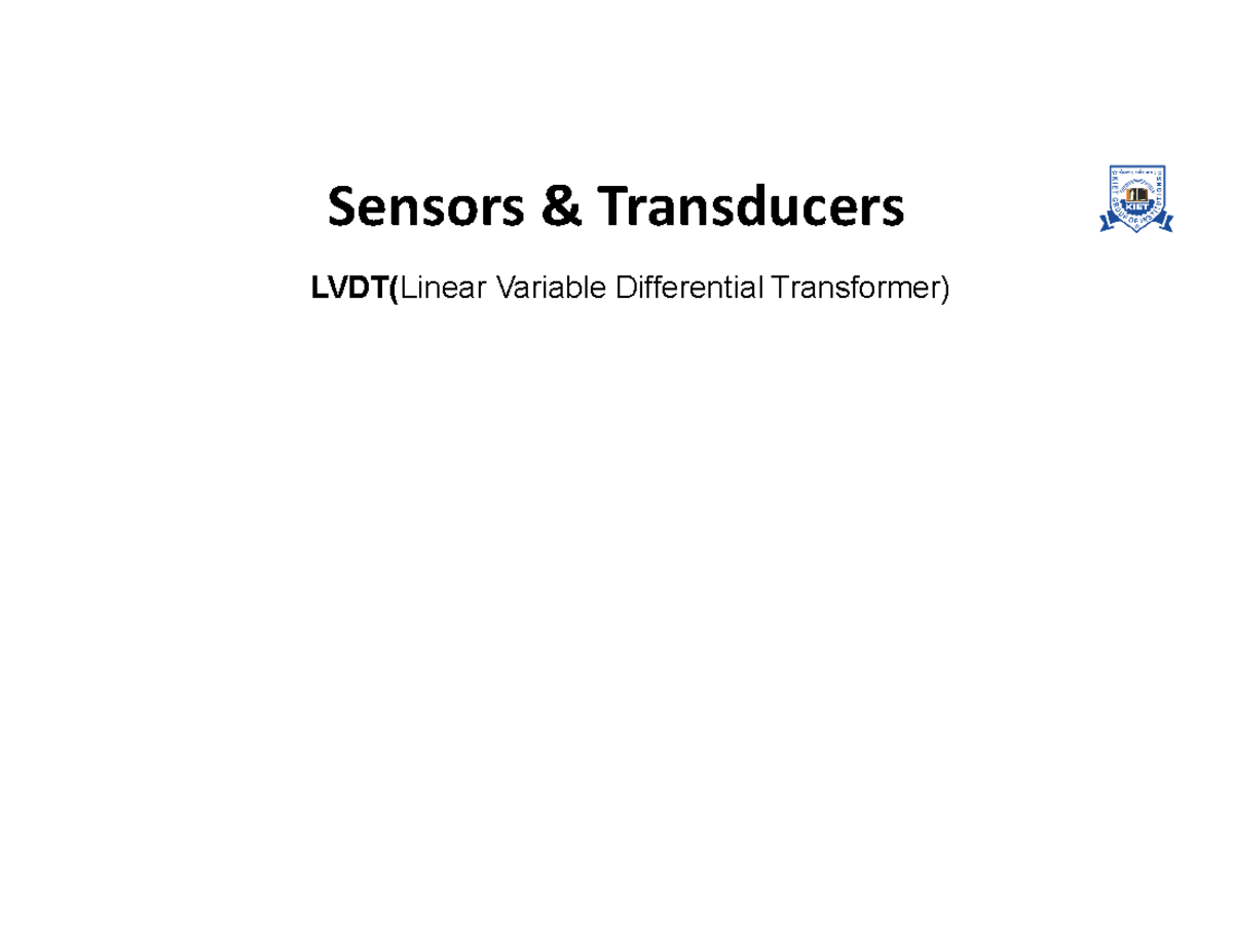 Unit -1 Sensors Transducer LVDT(Linear Variable Differential ...