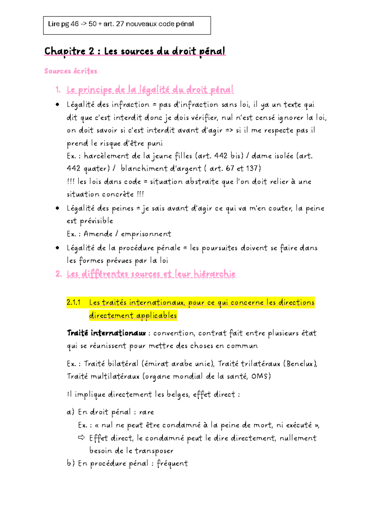 fin des notes de la partie 2 - Chapitre 2 : Les sources du droit pénal ...